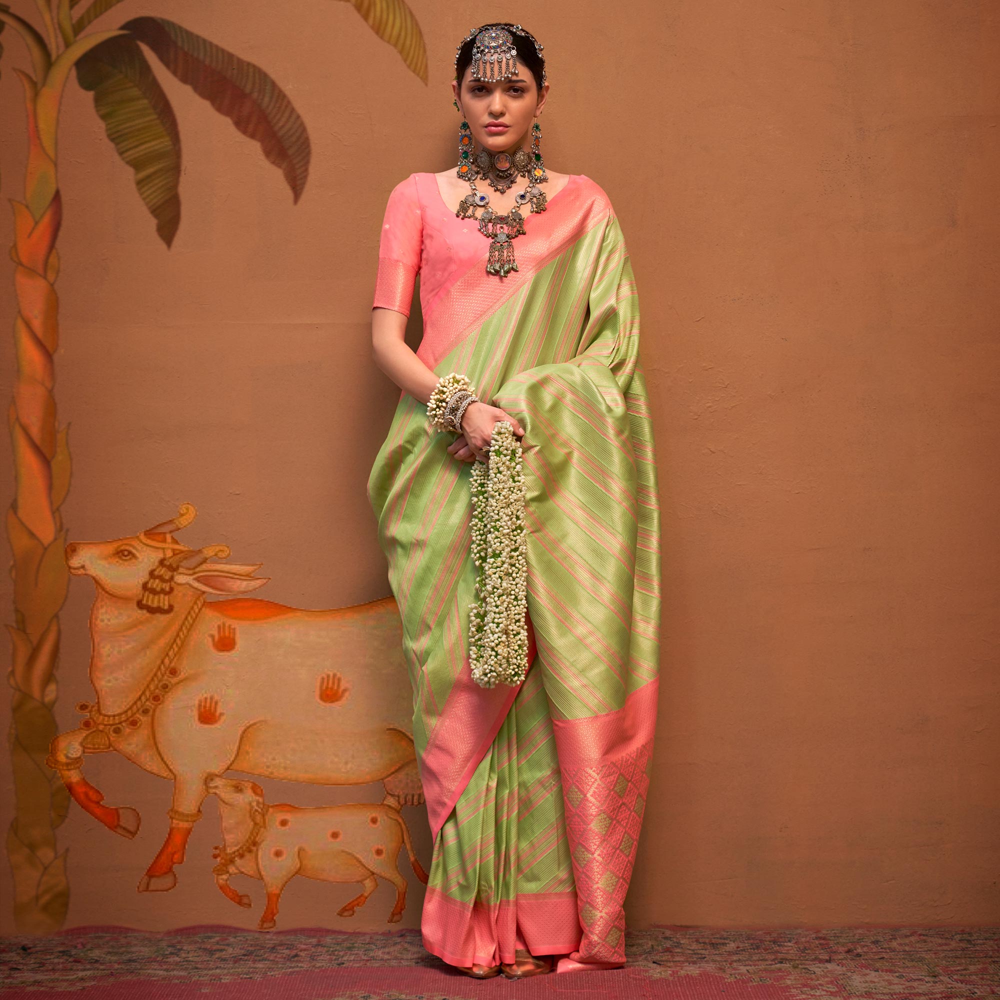 Green Woven Art Silk Zari Saree