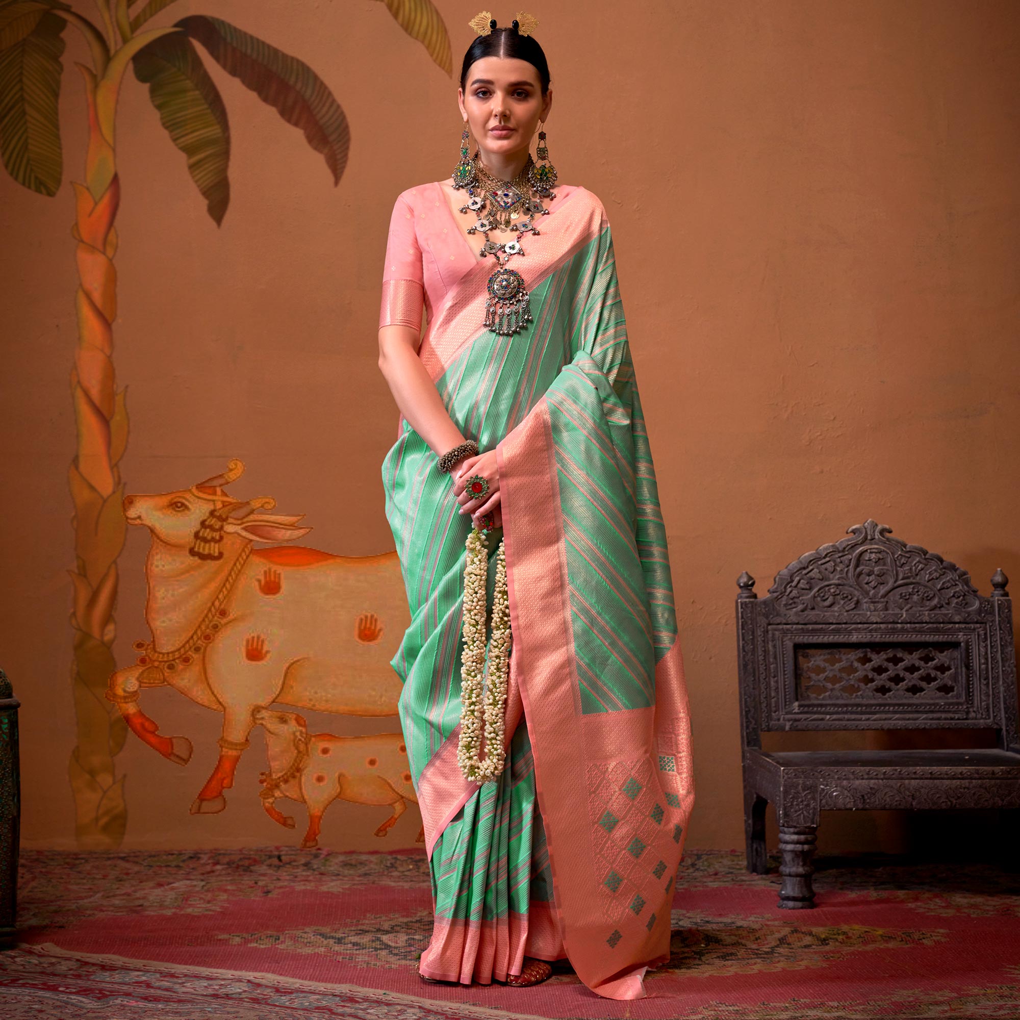 Rama Green Woven Art Silk Zari Saree