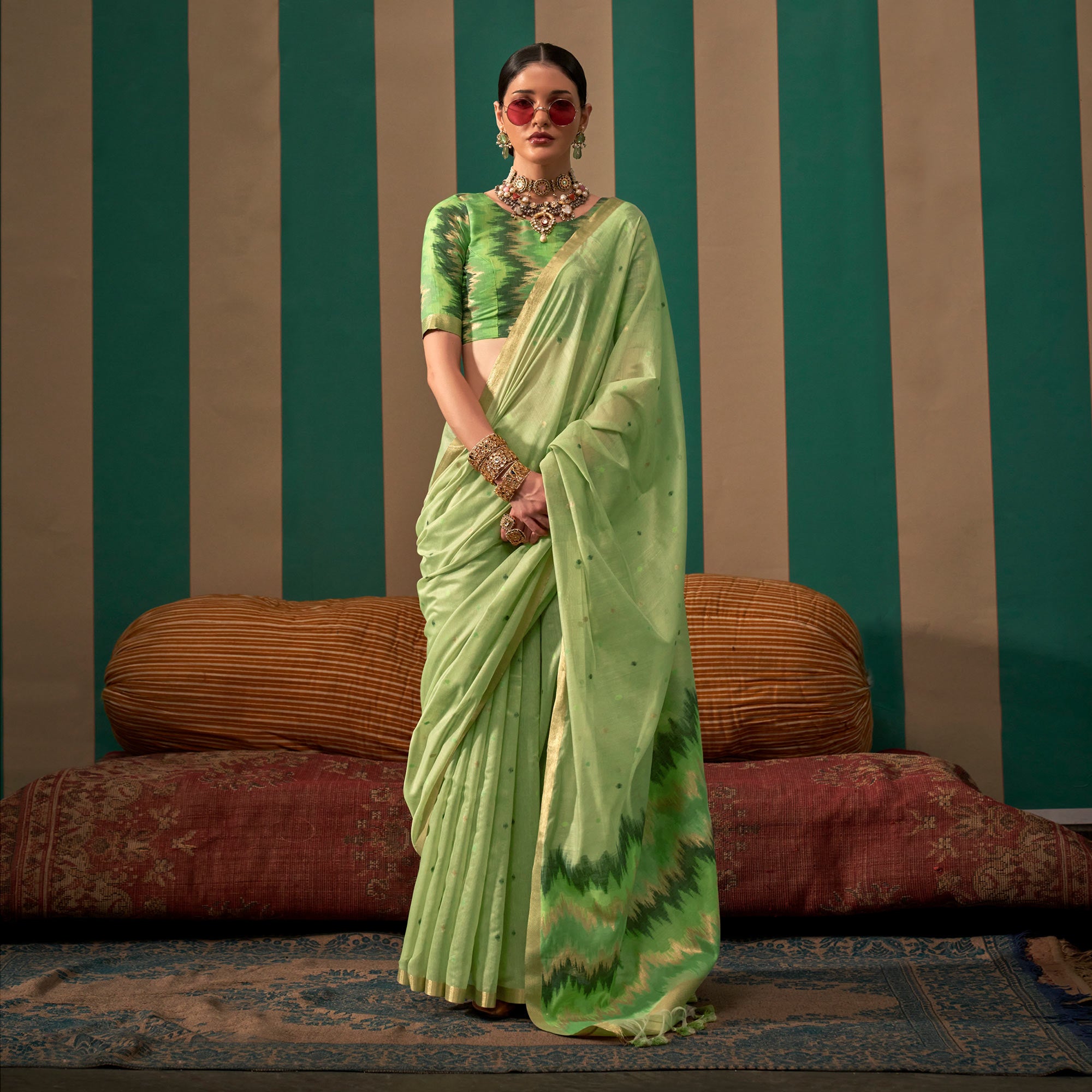 Green Woven Cotton Silk Saree