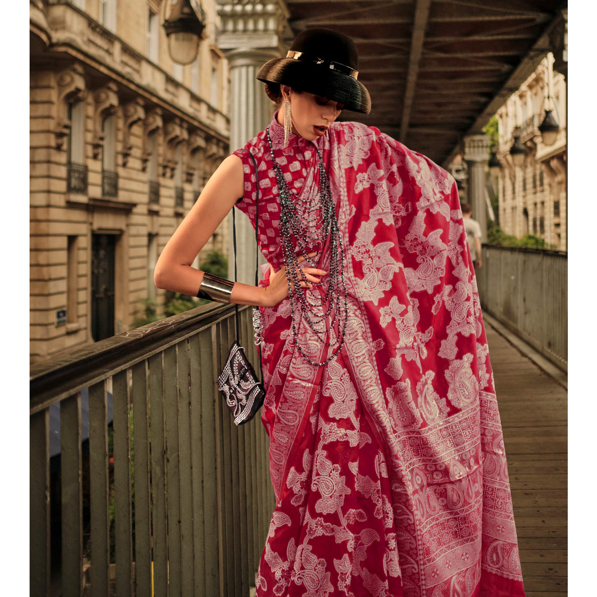 Red Woven Organza Saree