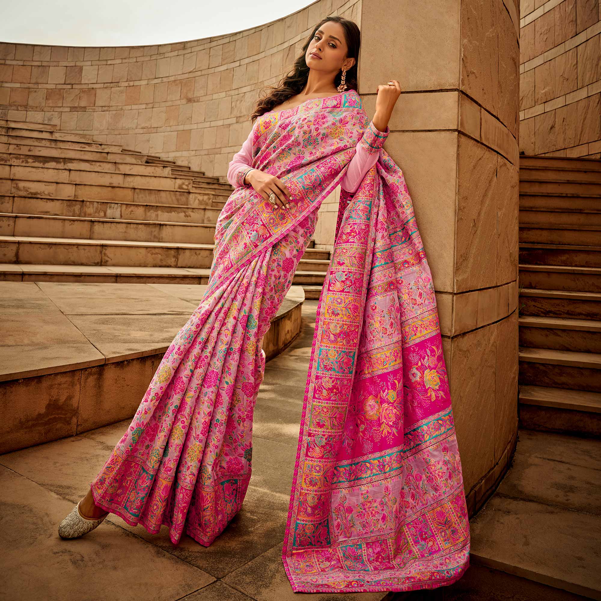 Pink Floral Woven Pure Cotton Saree