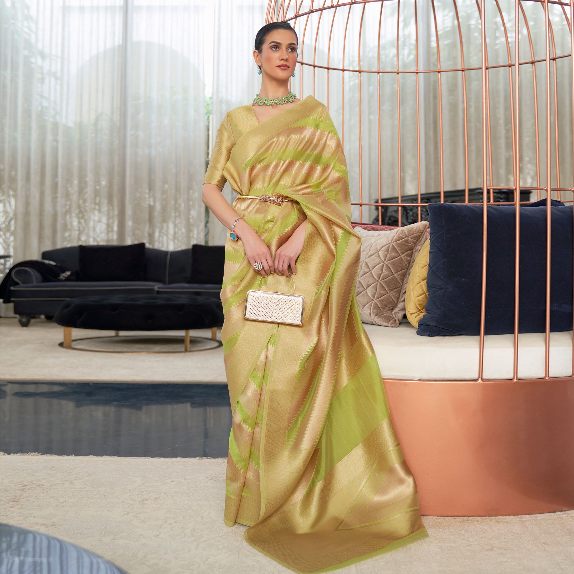 Green Woven Organza Saree