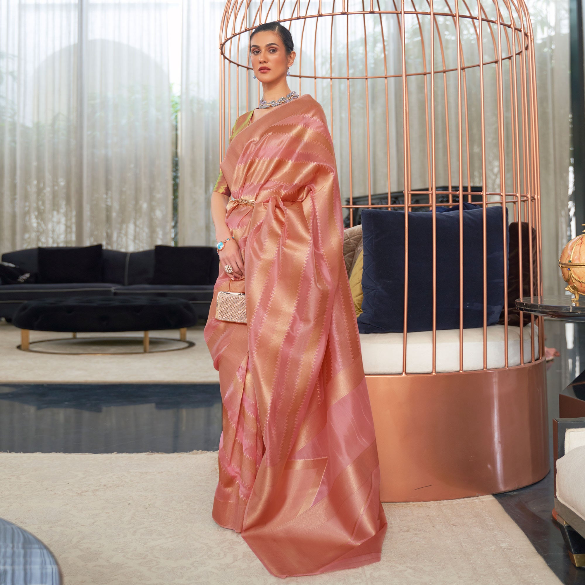 Pink Woven Organza Saree