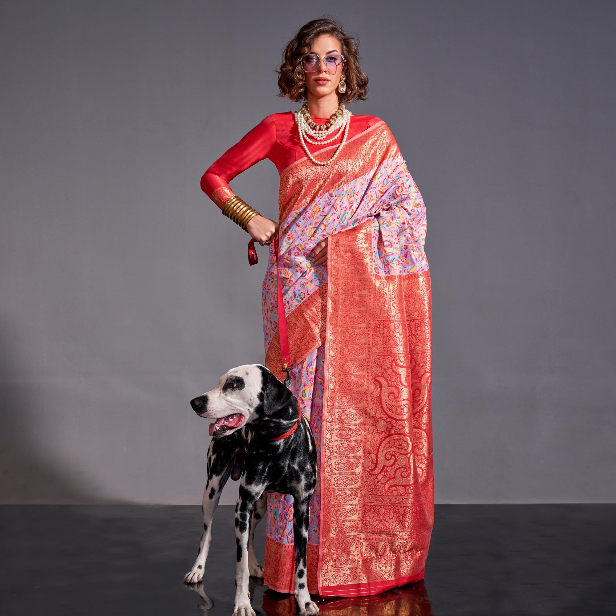 Pink Floral Woven Chanderi Silk Saree