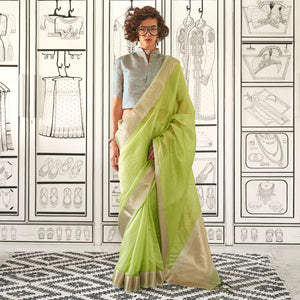 Green Woven Zari Chiffon Saree
