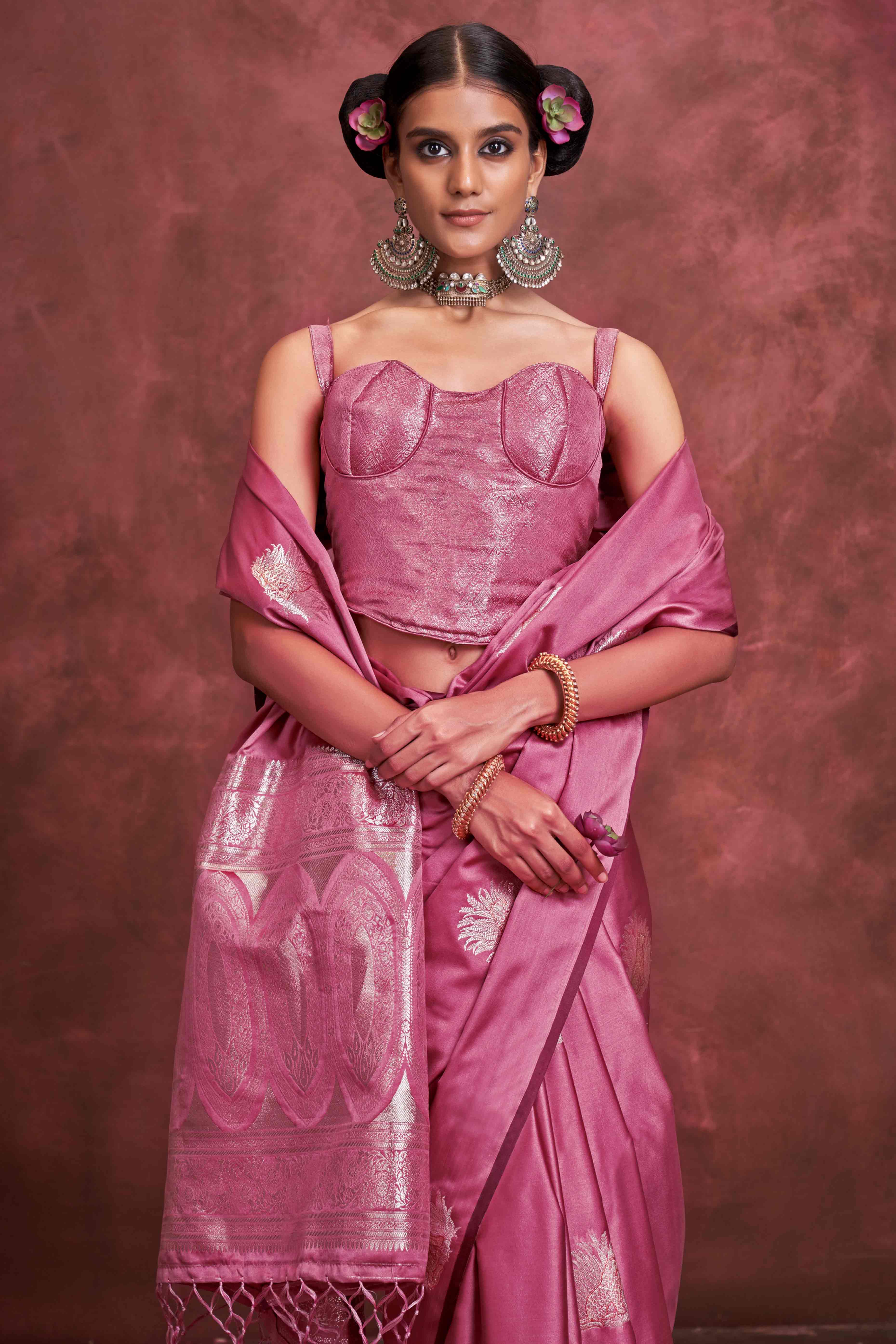 Pink Handloom Weaving Satin Saree