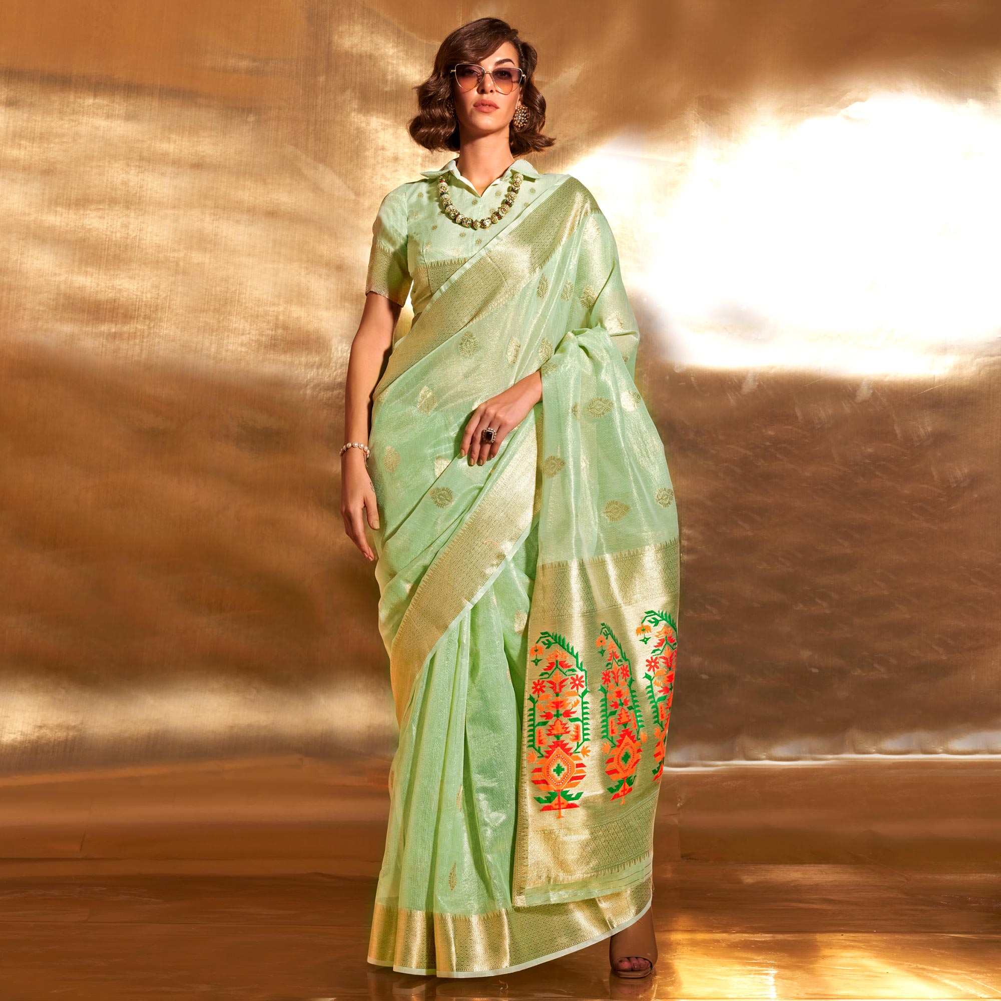 Green Woven Tissue Paithani Saree