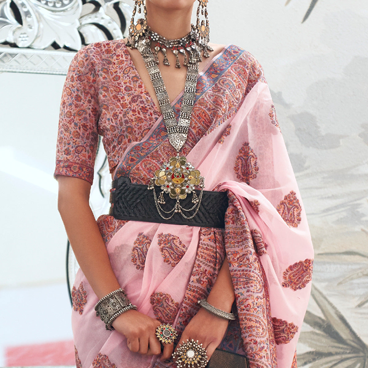 Pink Woven Chanderi Silk Saree