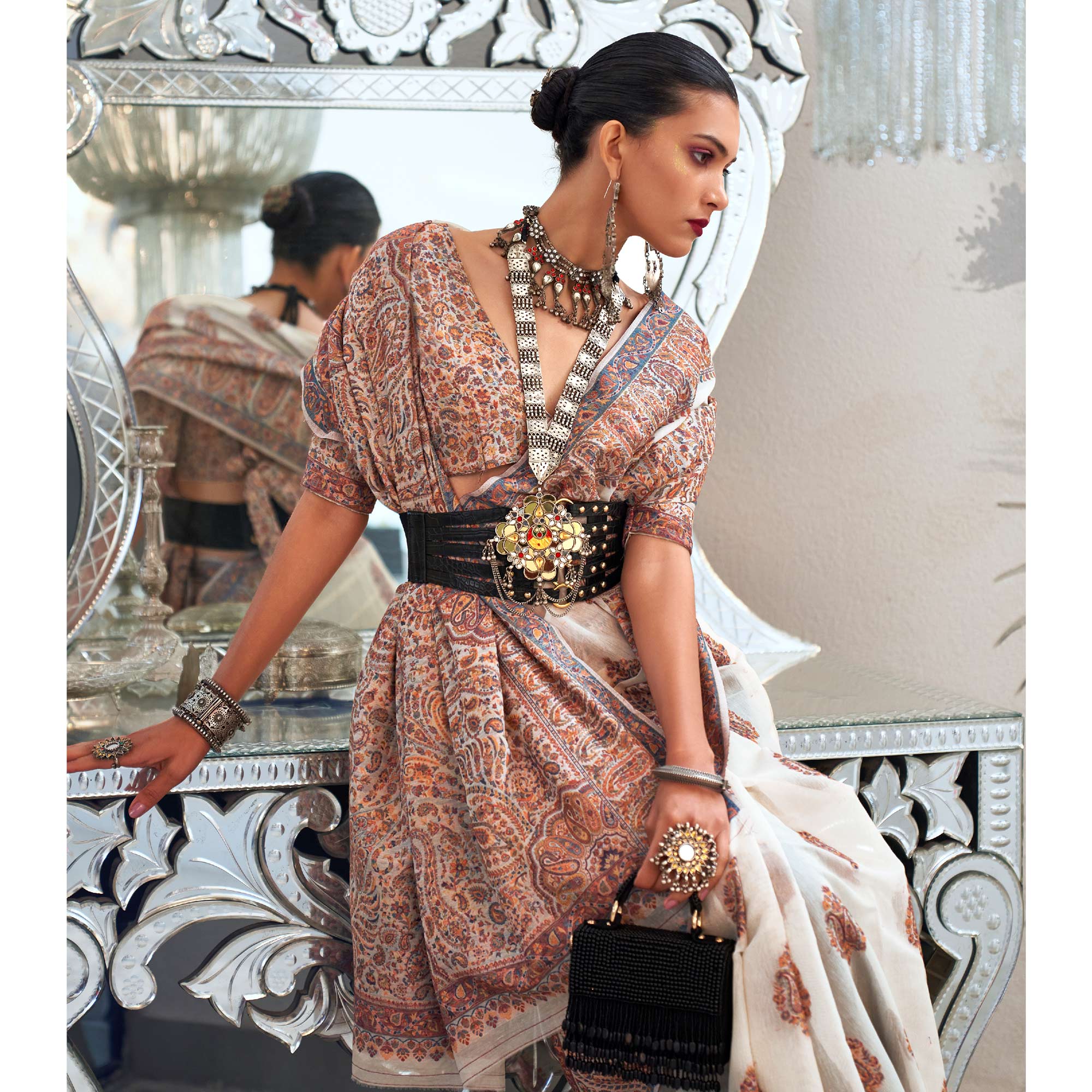 Off White Woven Chanderi Silk Saree