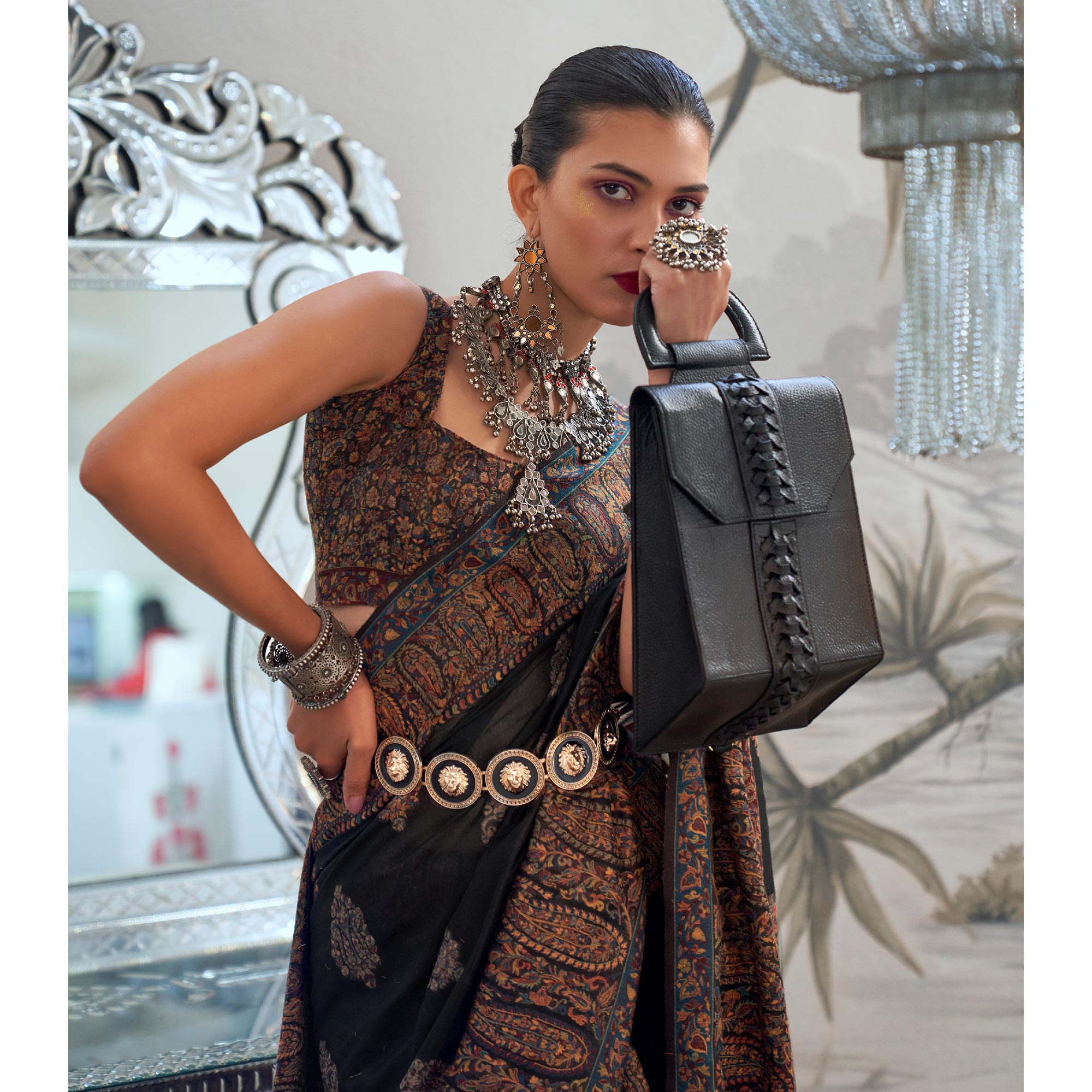 Black Woven Chanderi Silk Saree