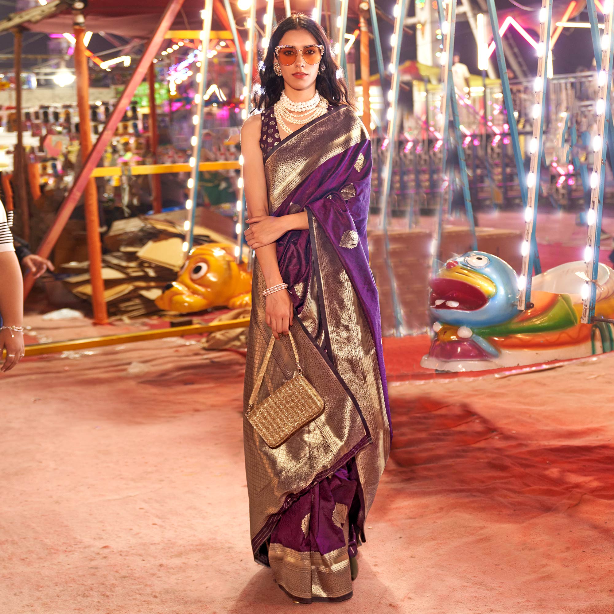 Purple Floral Woven Art Silk Saree