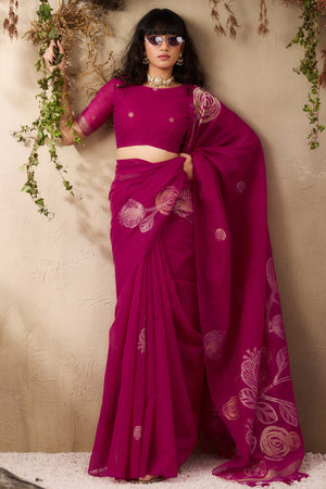 Pink Heritage Munga Art Silk Saree Highlighted with Fine Zari Weaving