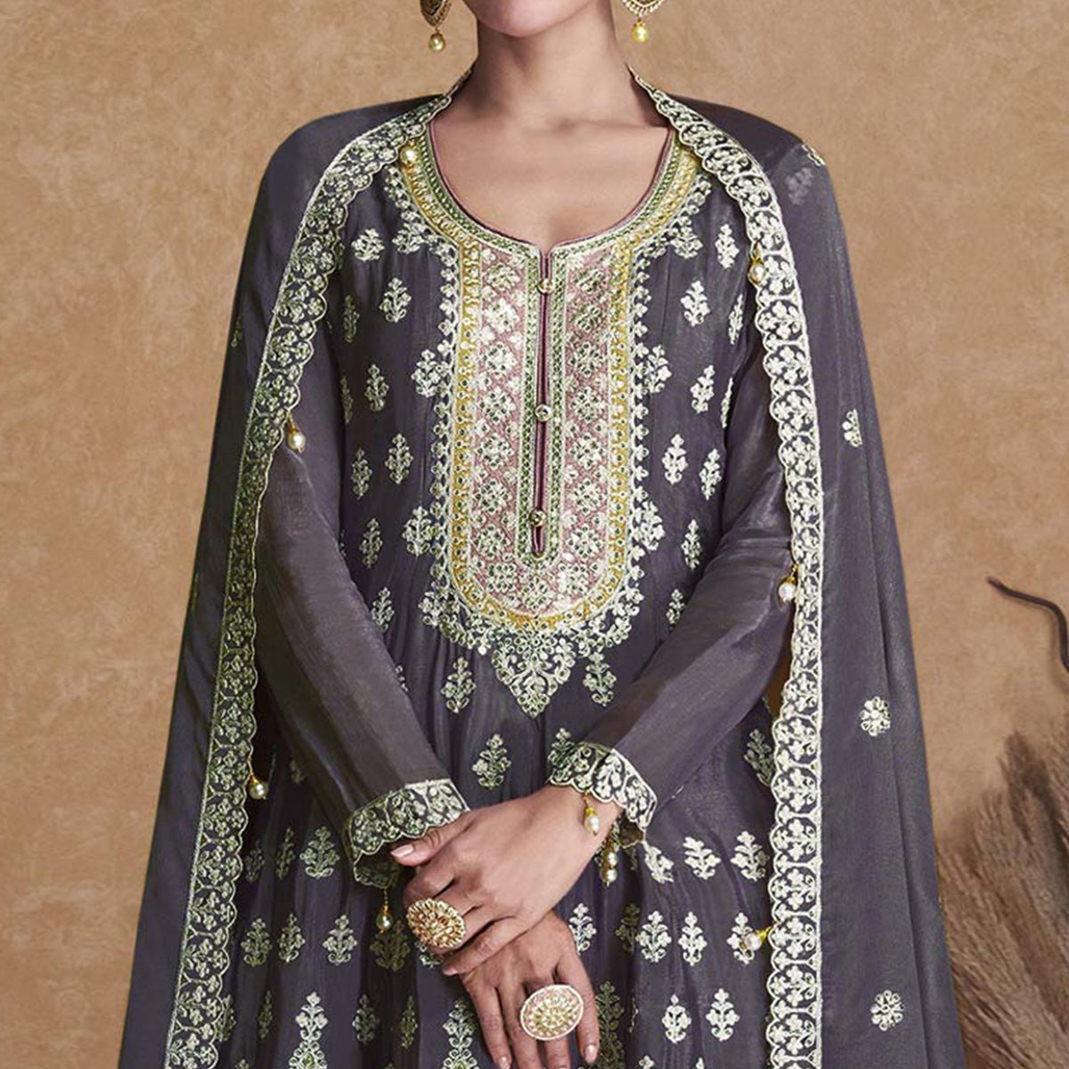 Purple Mauve Sequins Embroidered Georgette Semi Stitched Sharara Suit