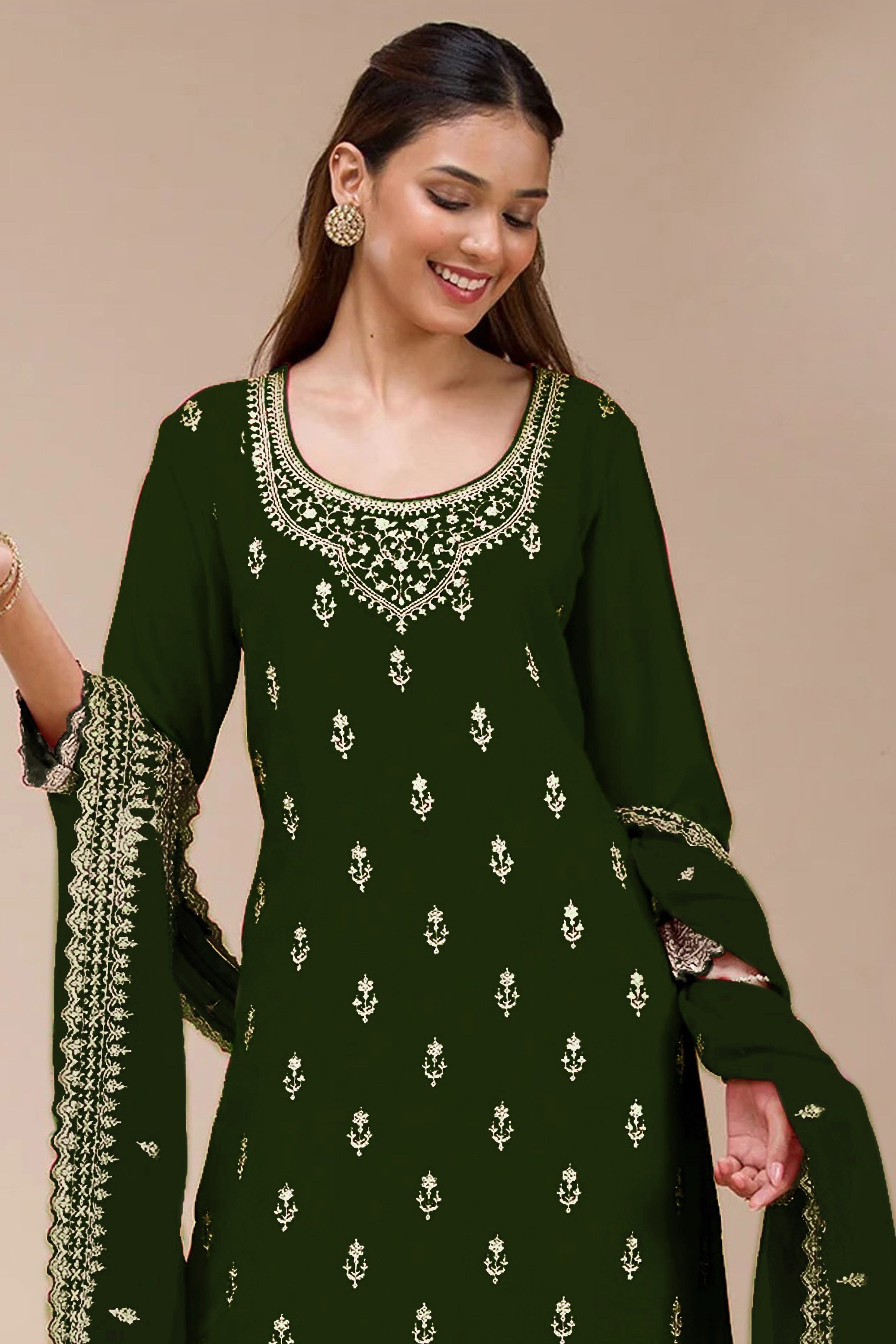 Charming Green Floral Sequins Embroidered Georgette Semi Stitched Pakistani Salwar Suit
