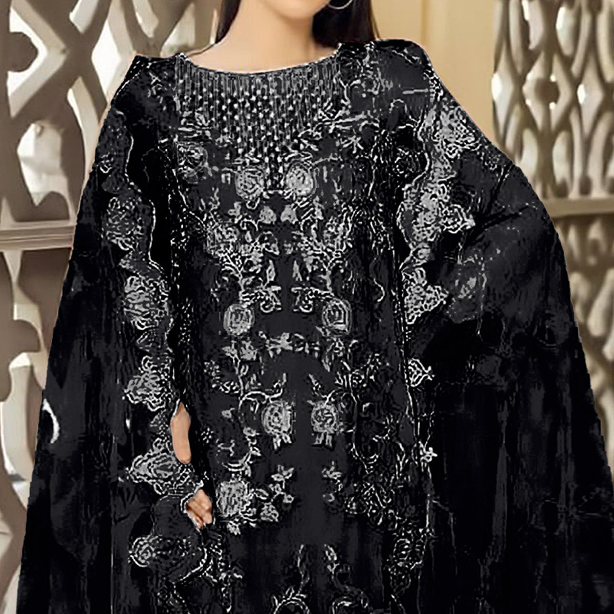 Black Floral Embroidered Georgette Semi Stitched Pakistani Suit