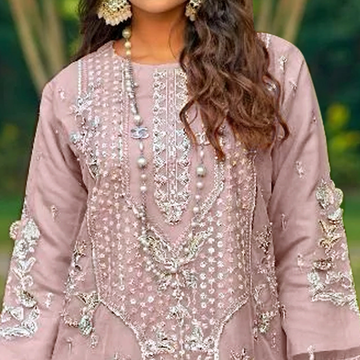 Lilac Purple Floral Embroidered Organza Semi Stitched Pakistani Suit