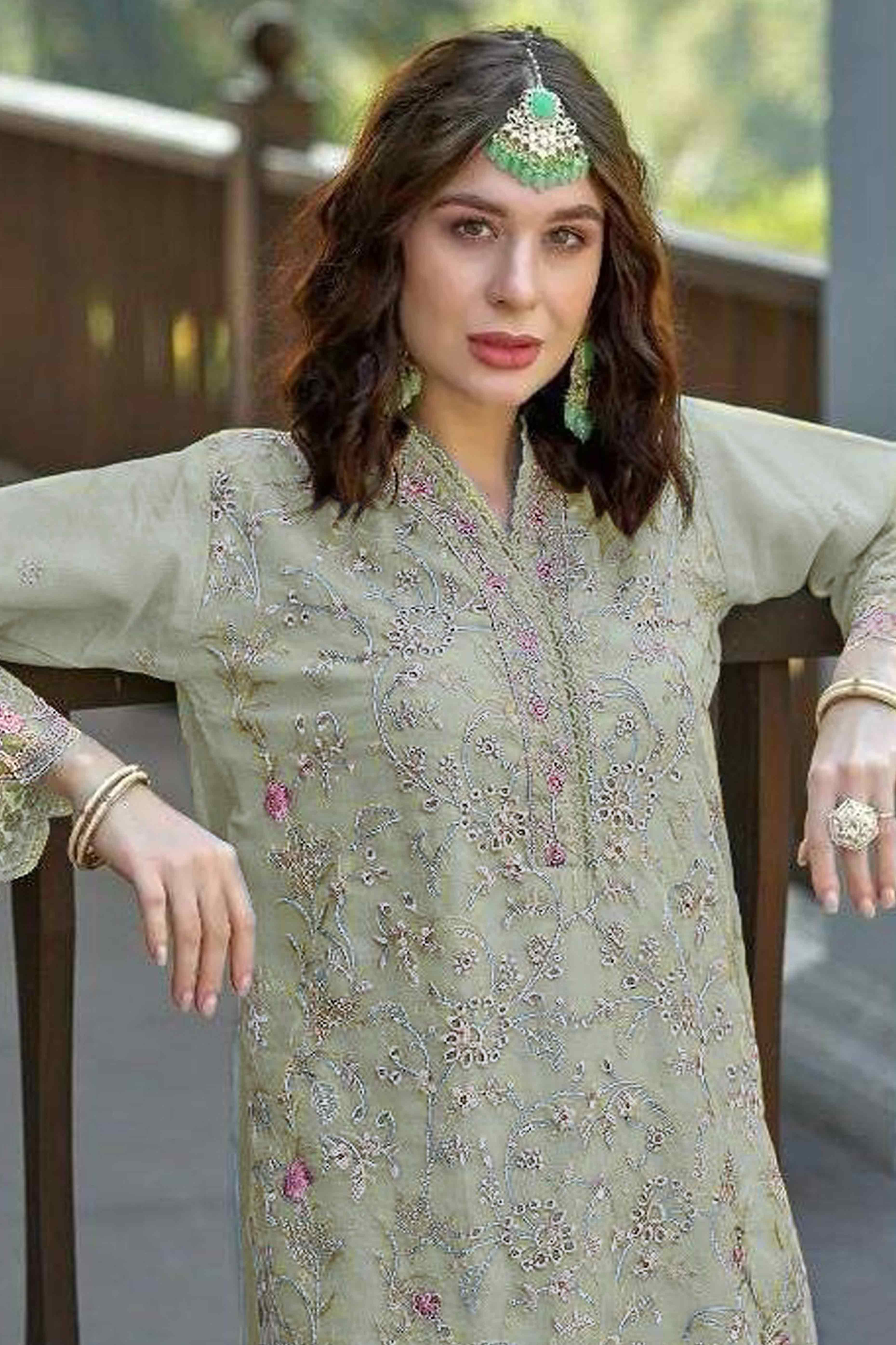 Pista Green Floral Sequins Embroidery Organza Semi Stitched Pakistani Suit