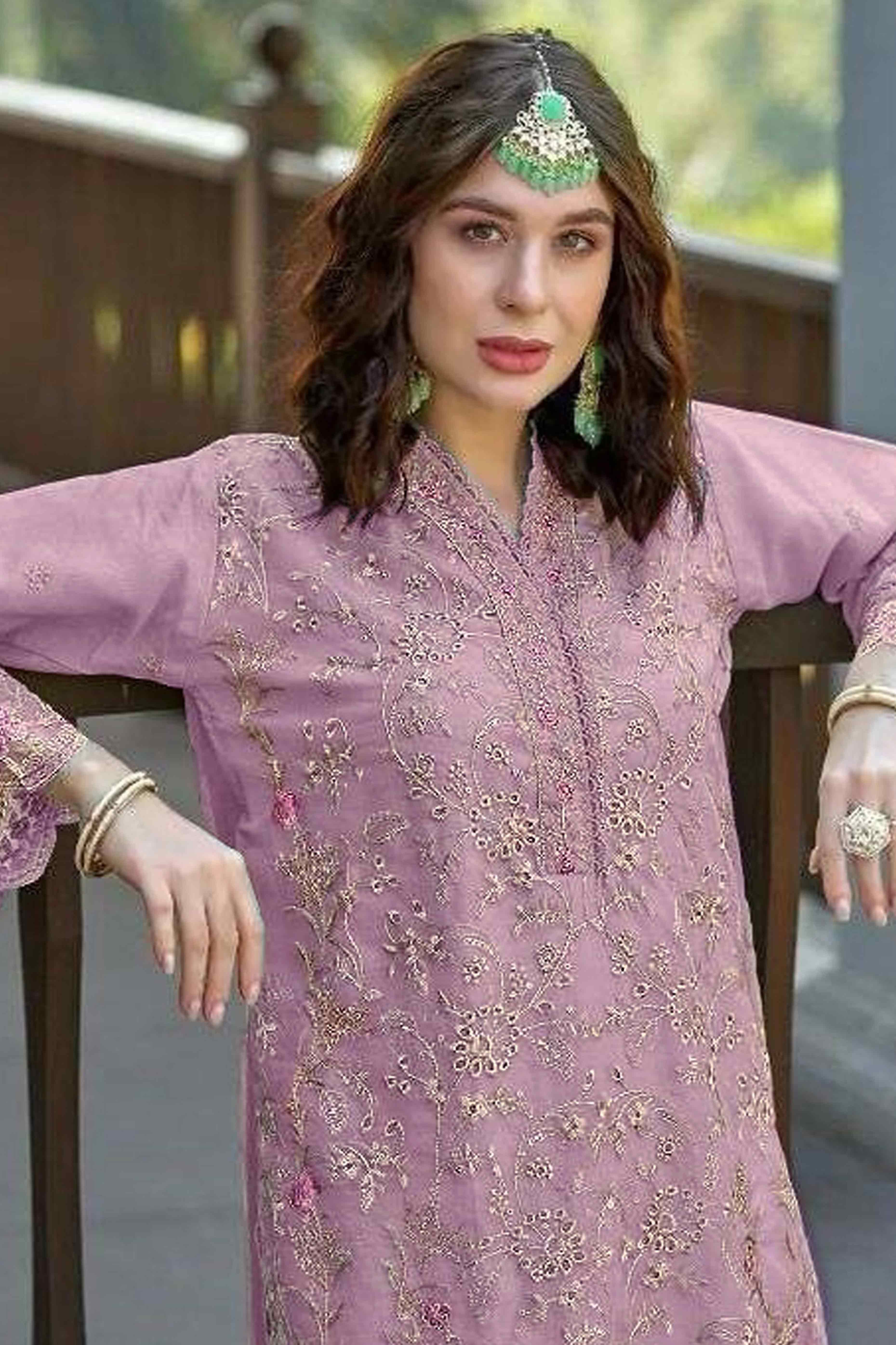 Pink Floral Sequins Embroidery Organza Semi Stitched Pakistani Suit
