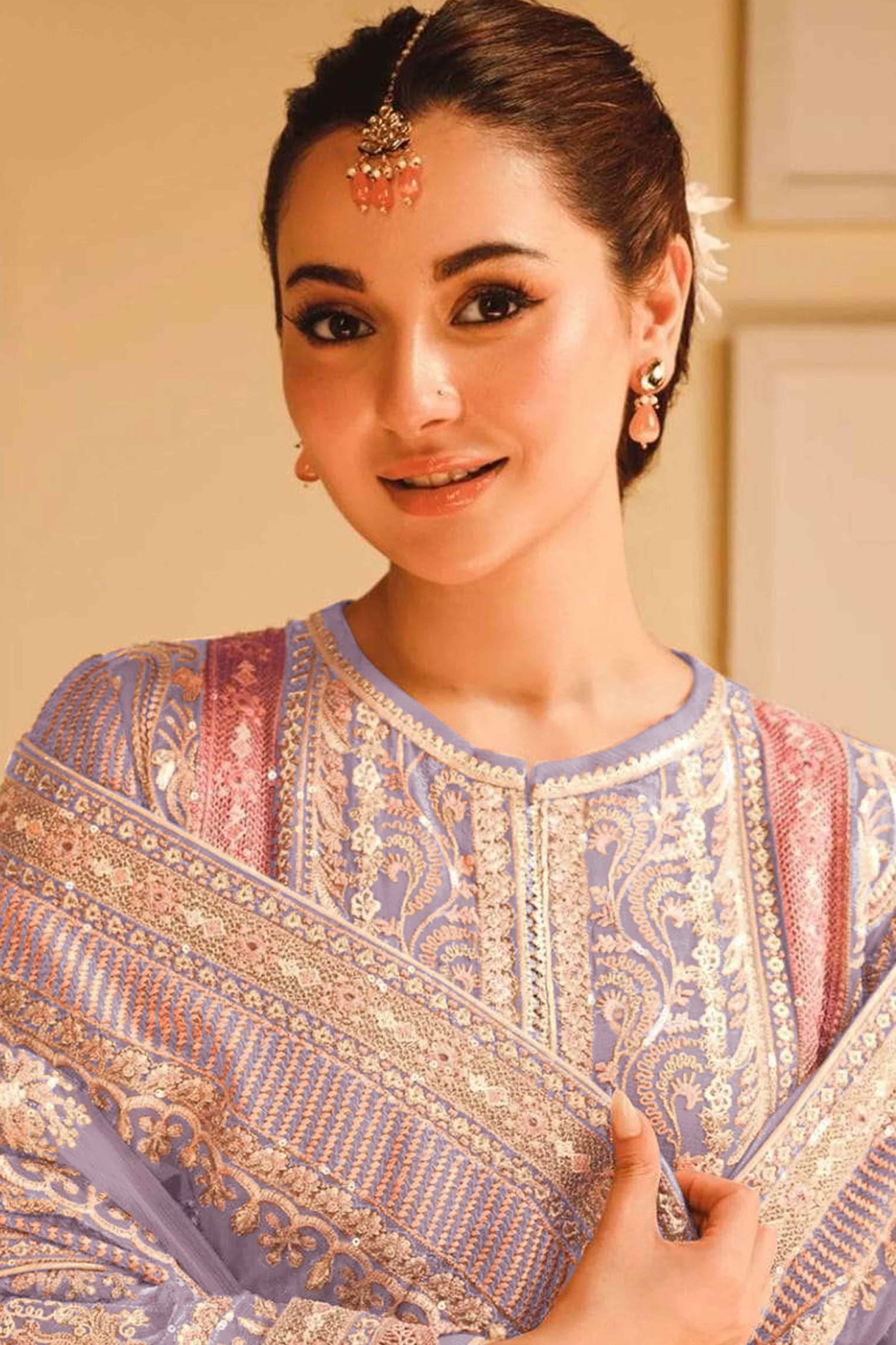 Lavender Floral Sequins Embroidery Georgette Semi Stitched Pakistani Suit