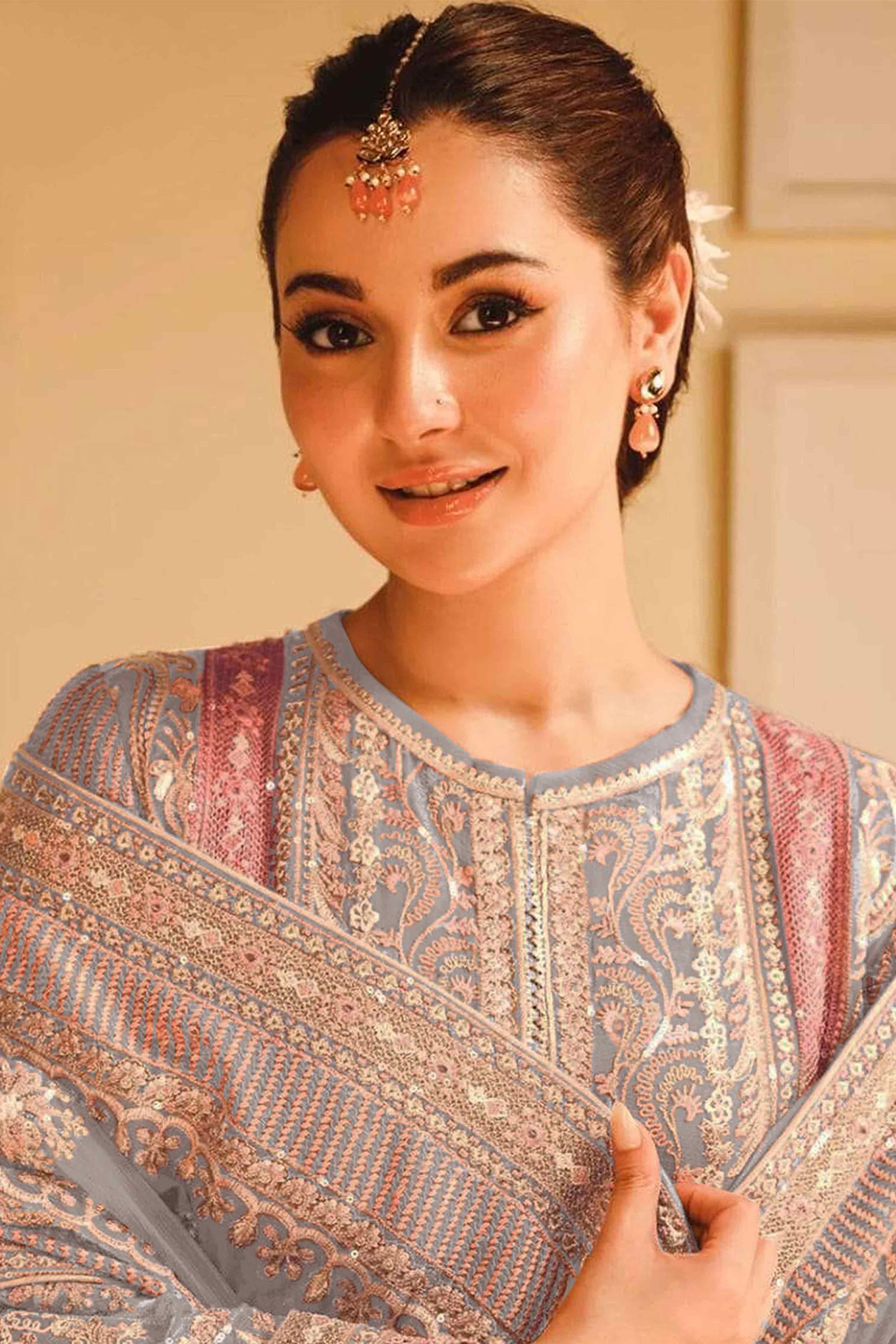 Grey Floral Sequins Embroidery Georgette Semi Stitched Pakistani Suit