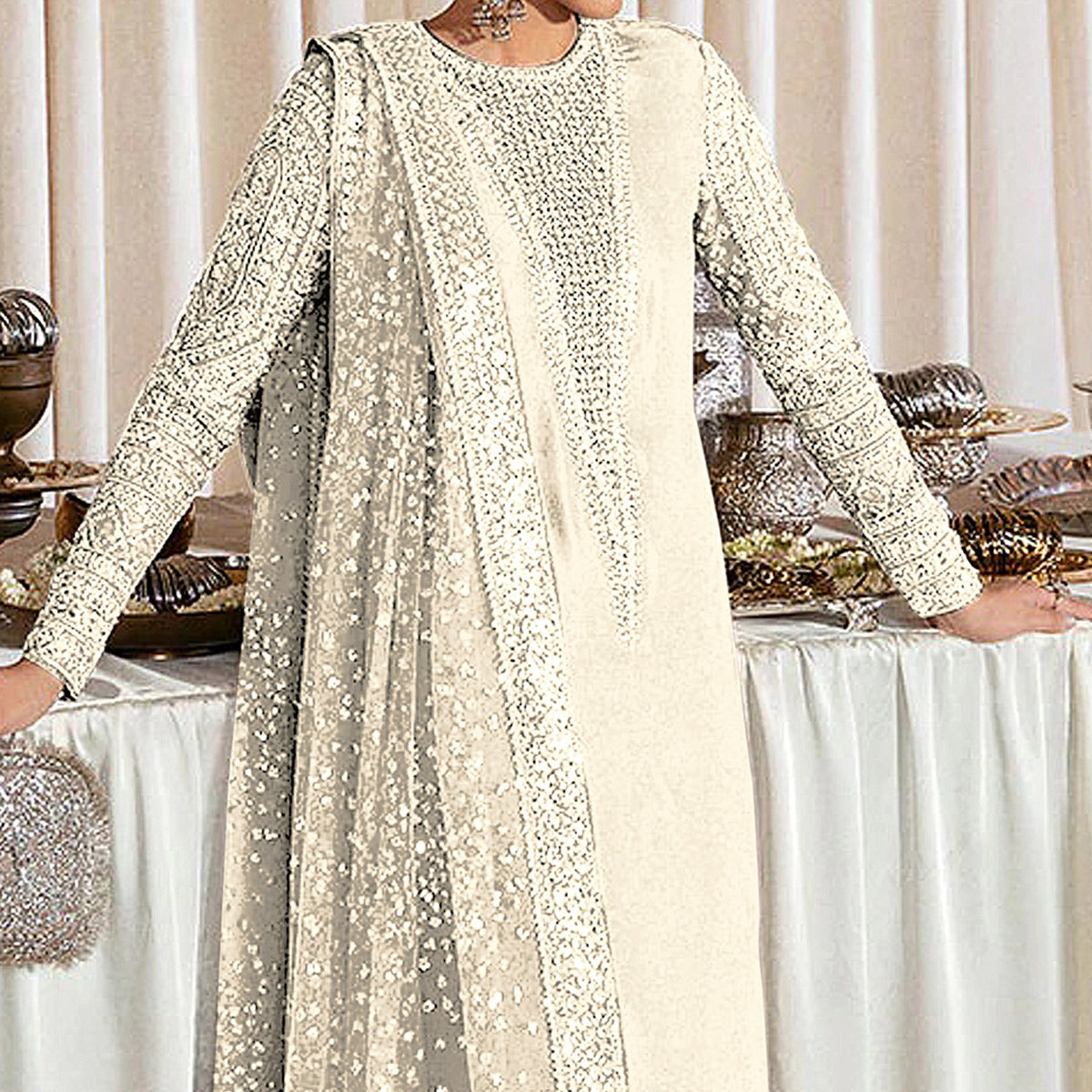 Yellow Sequins Embroidered Georgette Pakistani Suit