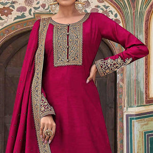Purple Floral Sequins Embroidered Dola Silk Palazzo Suit