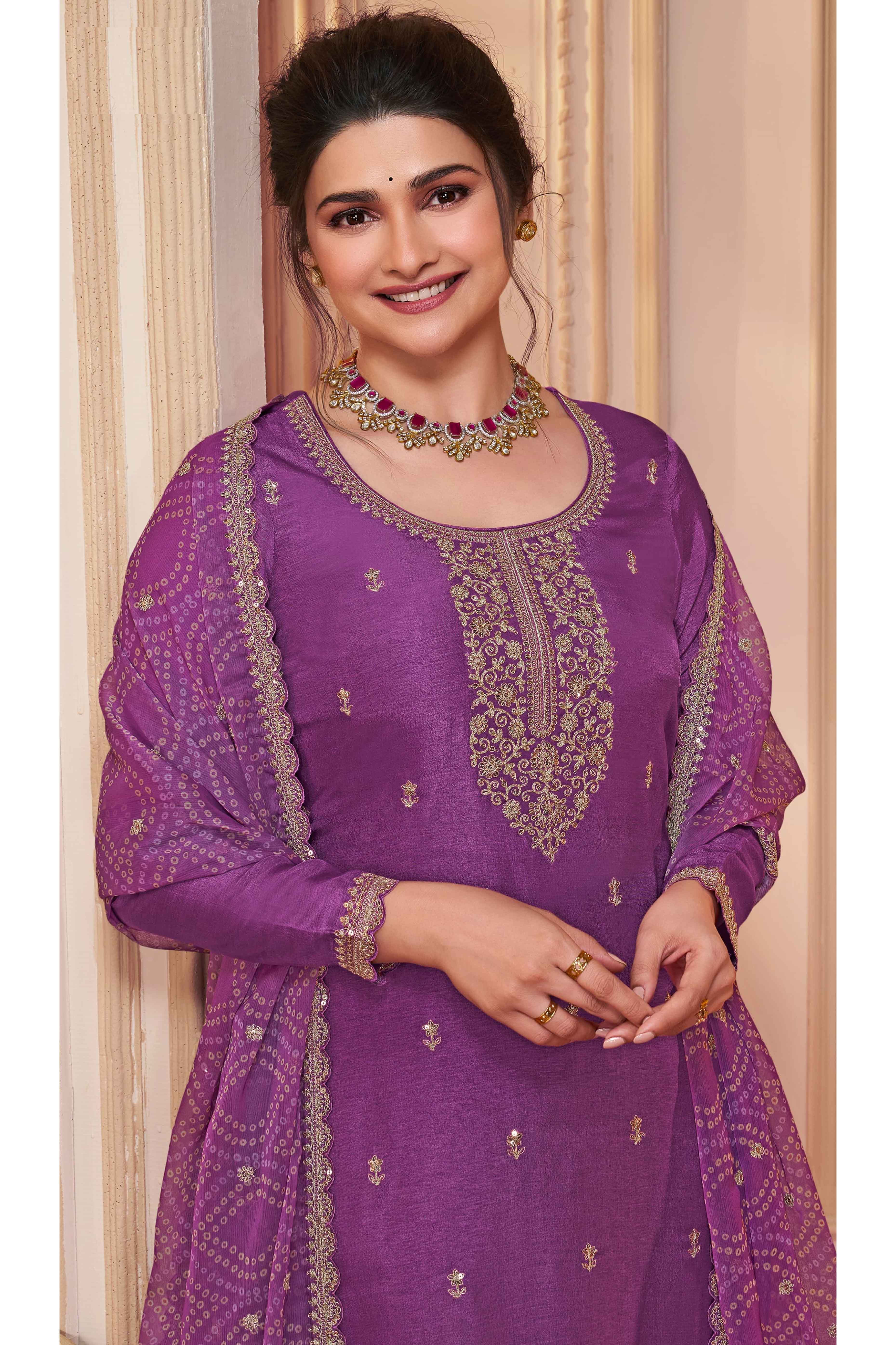 Purple Embroidered Georgette Semi-Stitched Pakistani Suit