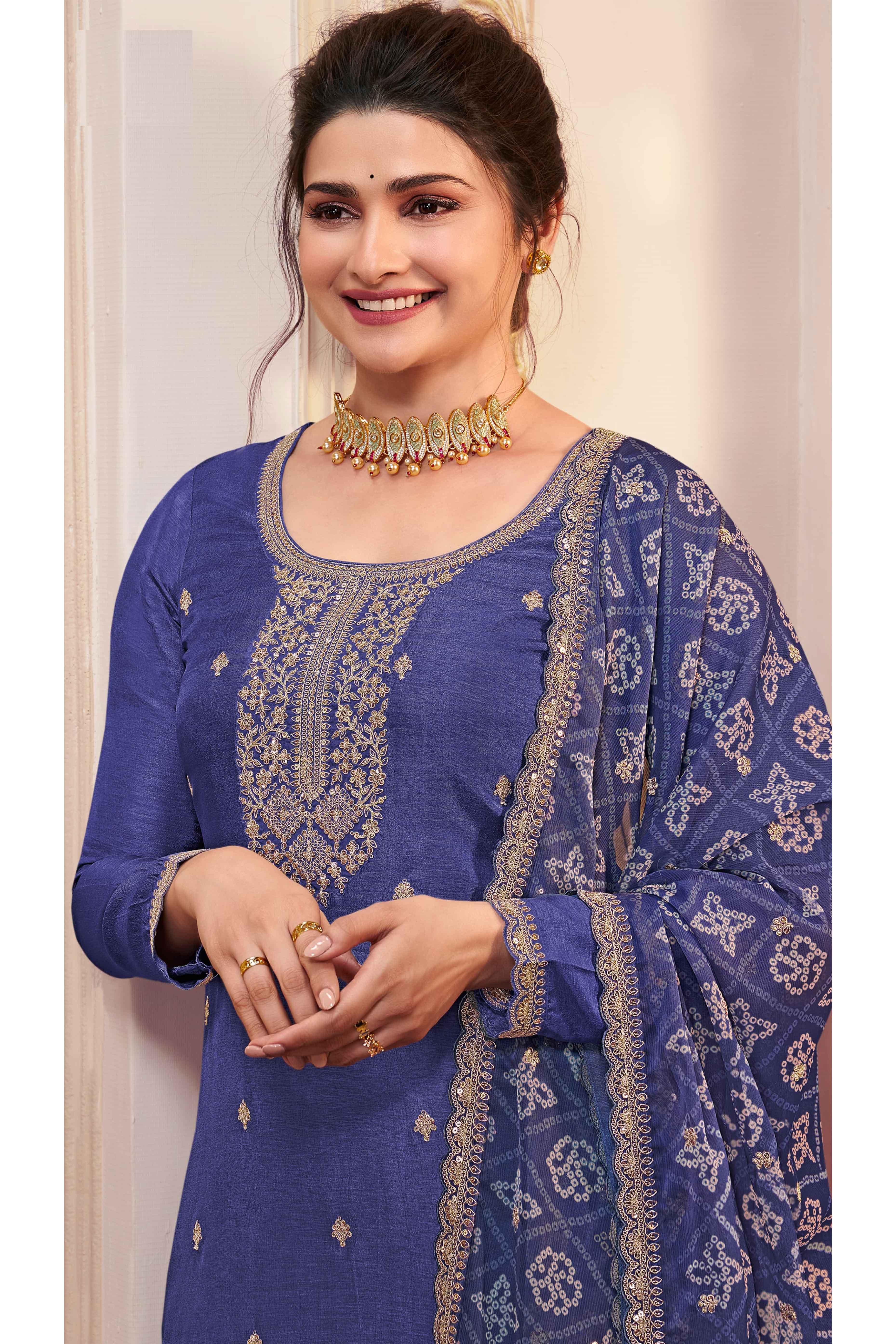 Lavender Embroidered Georgette Semi-Stitched Pakistani Suit