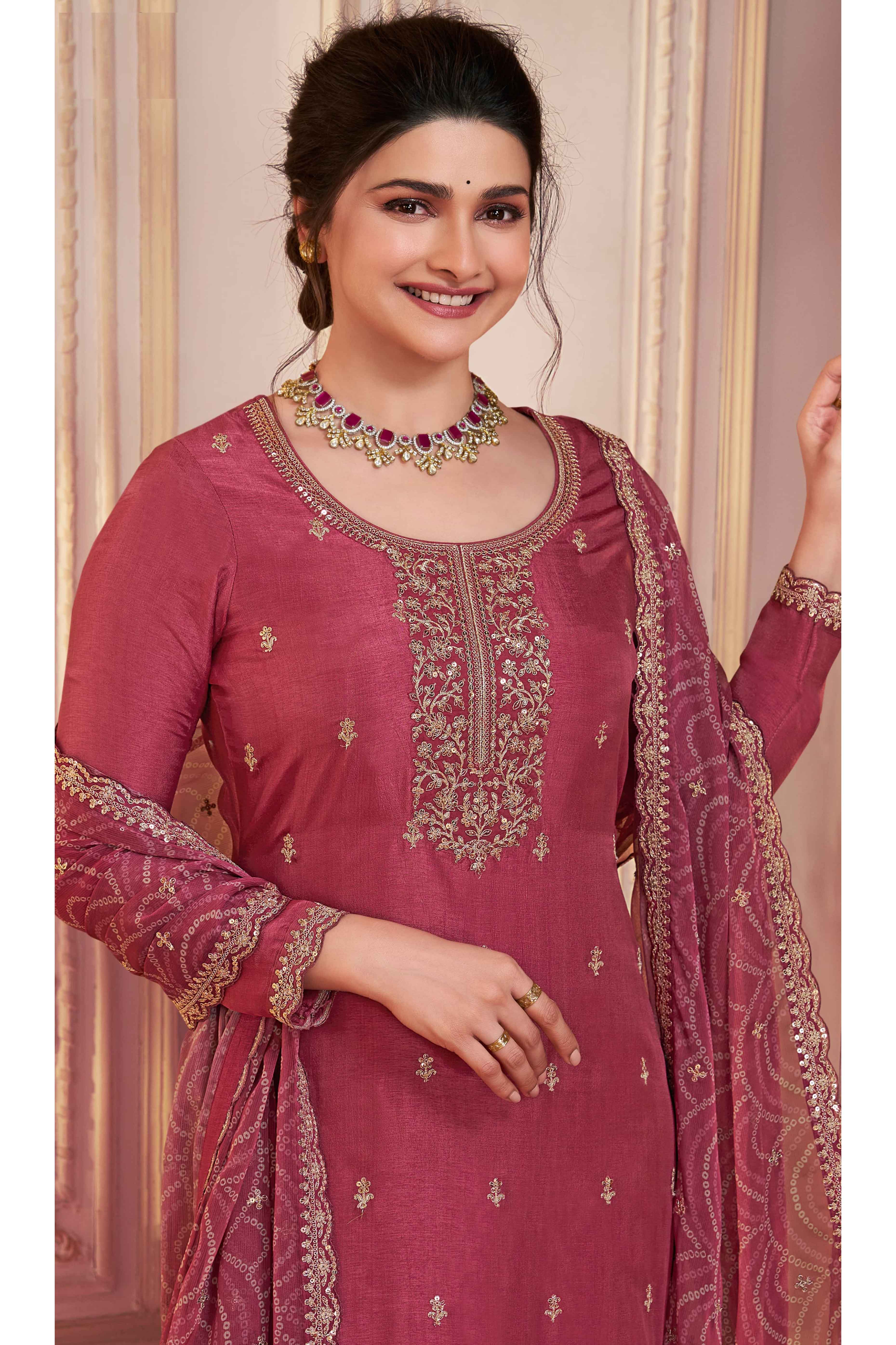 Mauve Embroidered Georgette Semi-Stitched Pakistani Suit