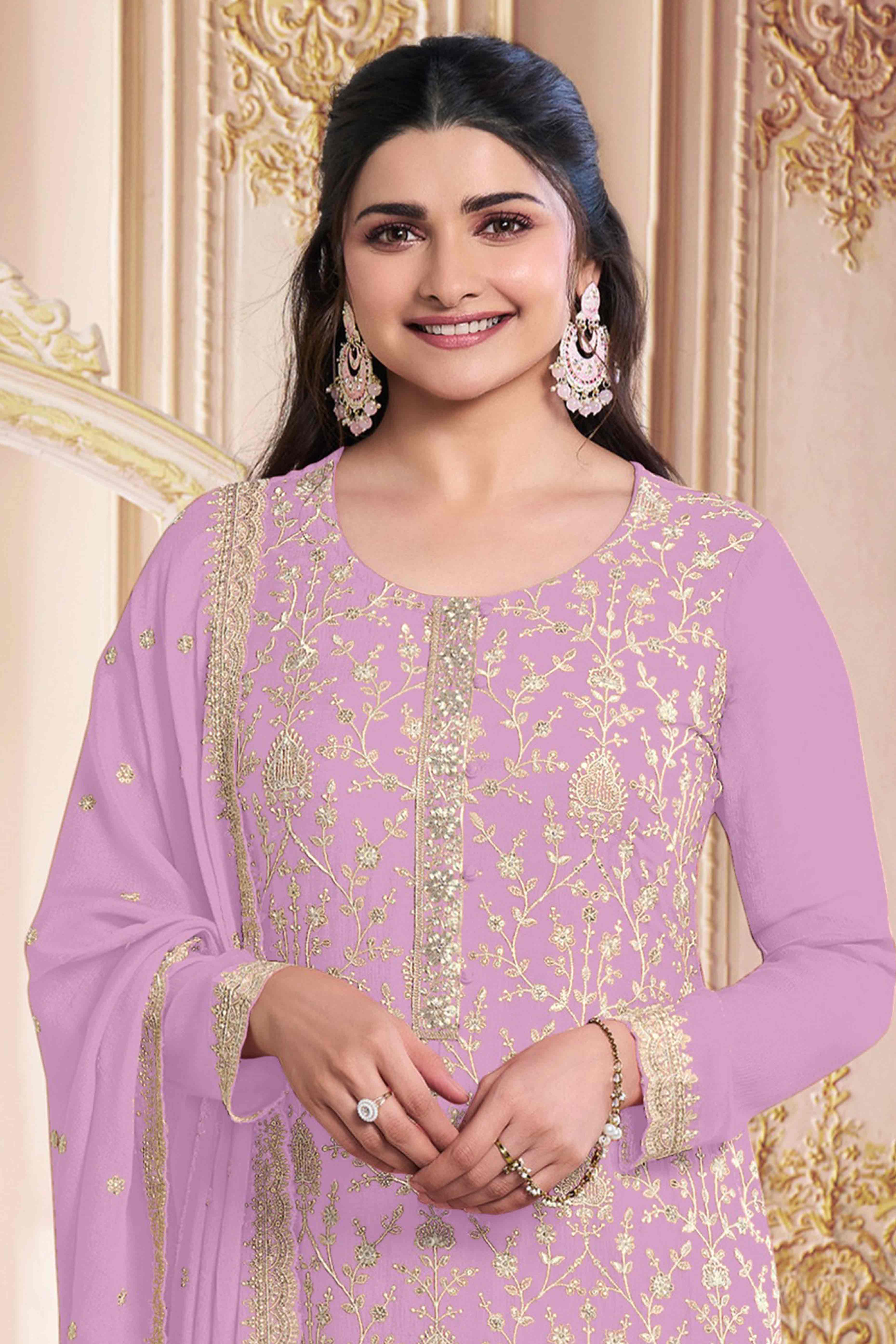 Light Pink Floral Sequins Embroidery Georgette Semi Stitched Salwar Suit