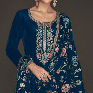 Morpich Floral Embroidered Velvet Semi Stitched Suit