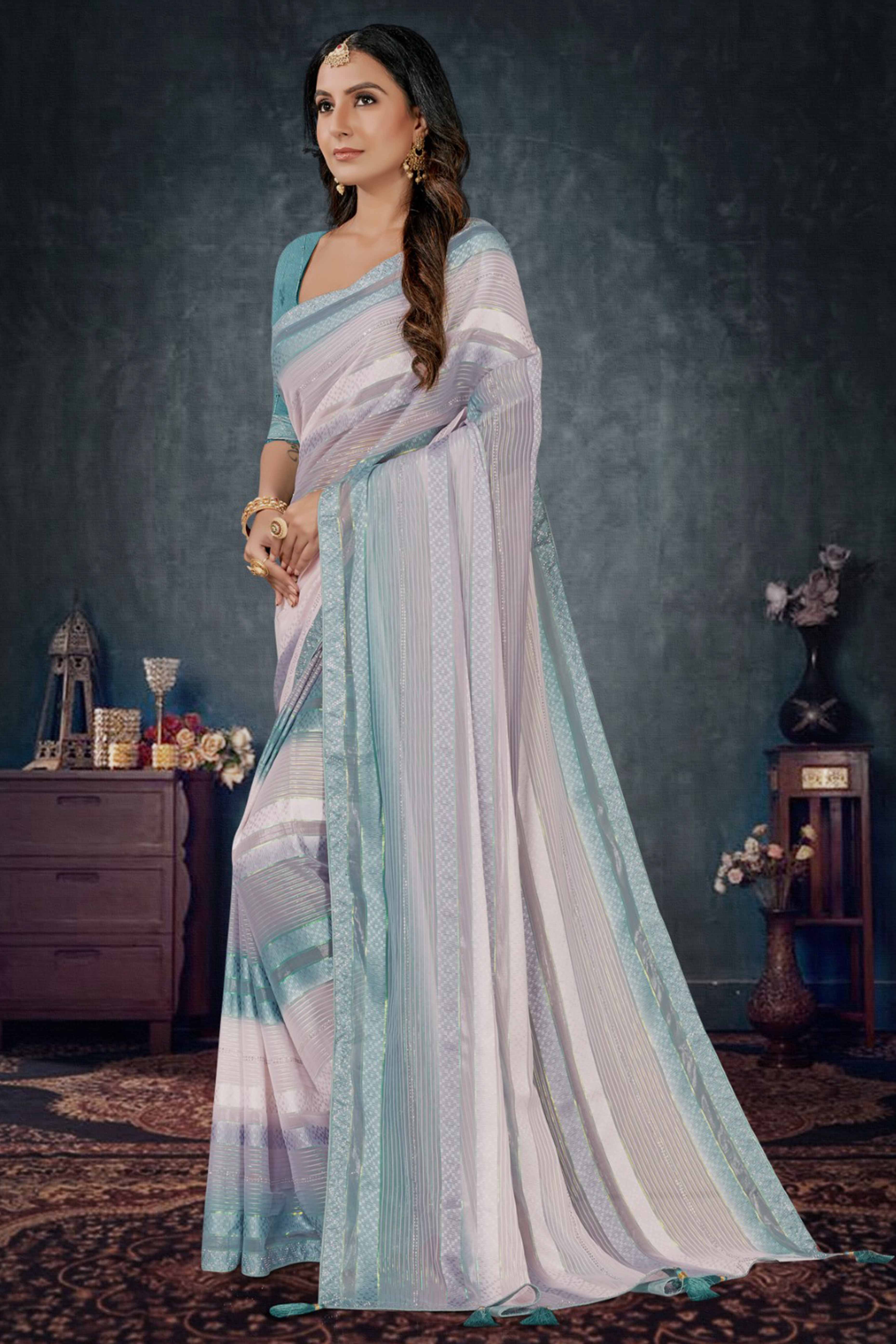 Mint Green Woven Design Saree Crafted in Sheer and Elegant Poly Georgette
