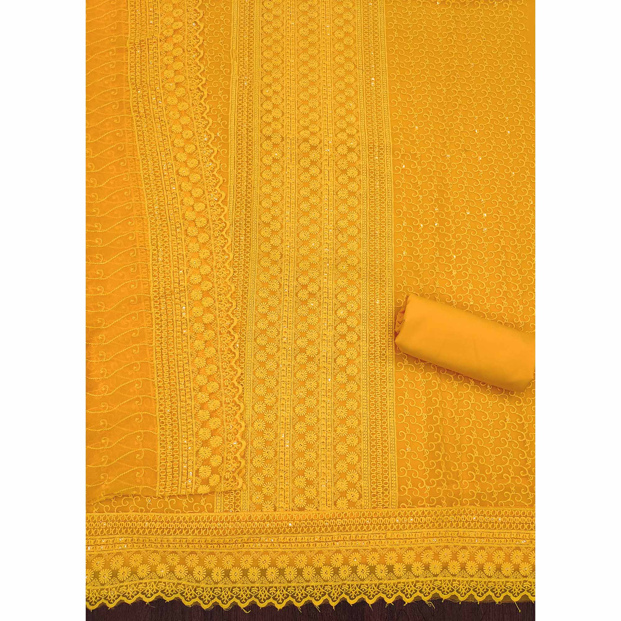Yellow Festive Wear Lucknowi Embroidered Georgette Suit