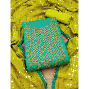 Turquoise Floral Embroidered Modal Dress Material