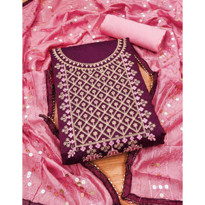 Wine Floral Embroidered Modal Dress Material