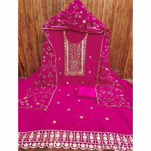Rani Pink Floral Embroidery With Stonework Georgette Dress Material