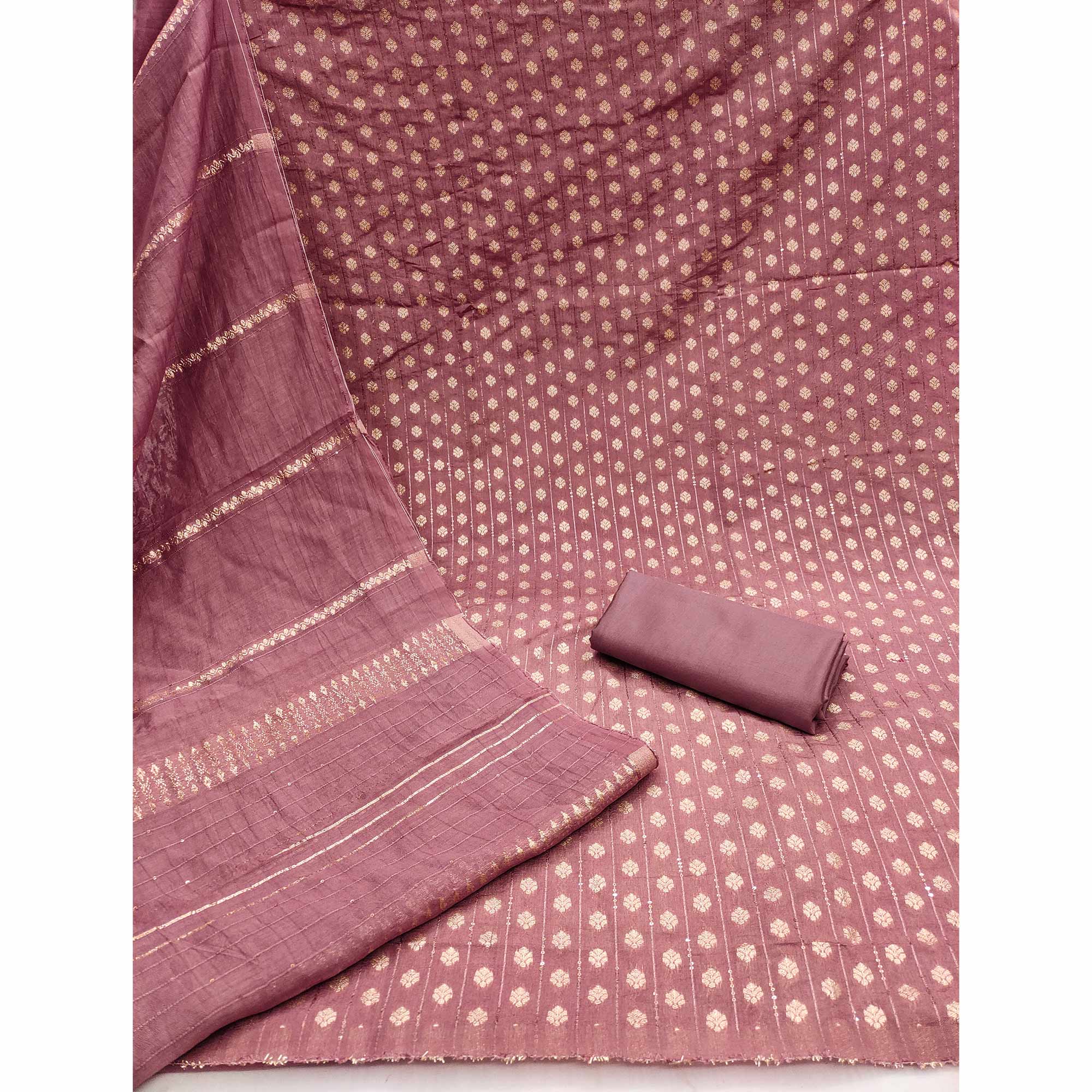 Unleash Your Style with this Mavue Floral Woven With Sequins Embroidered Banarasi Jacquard Dress Material