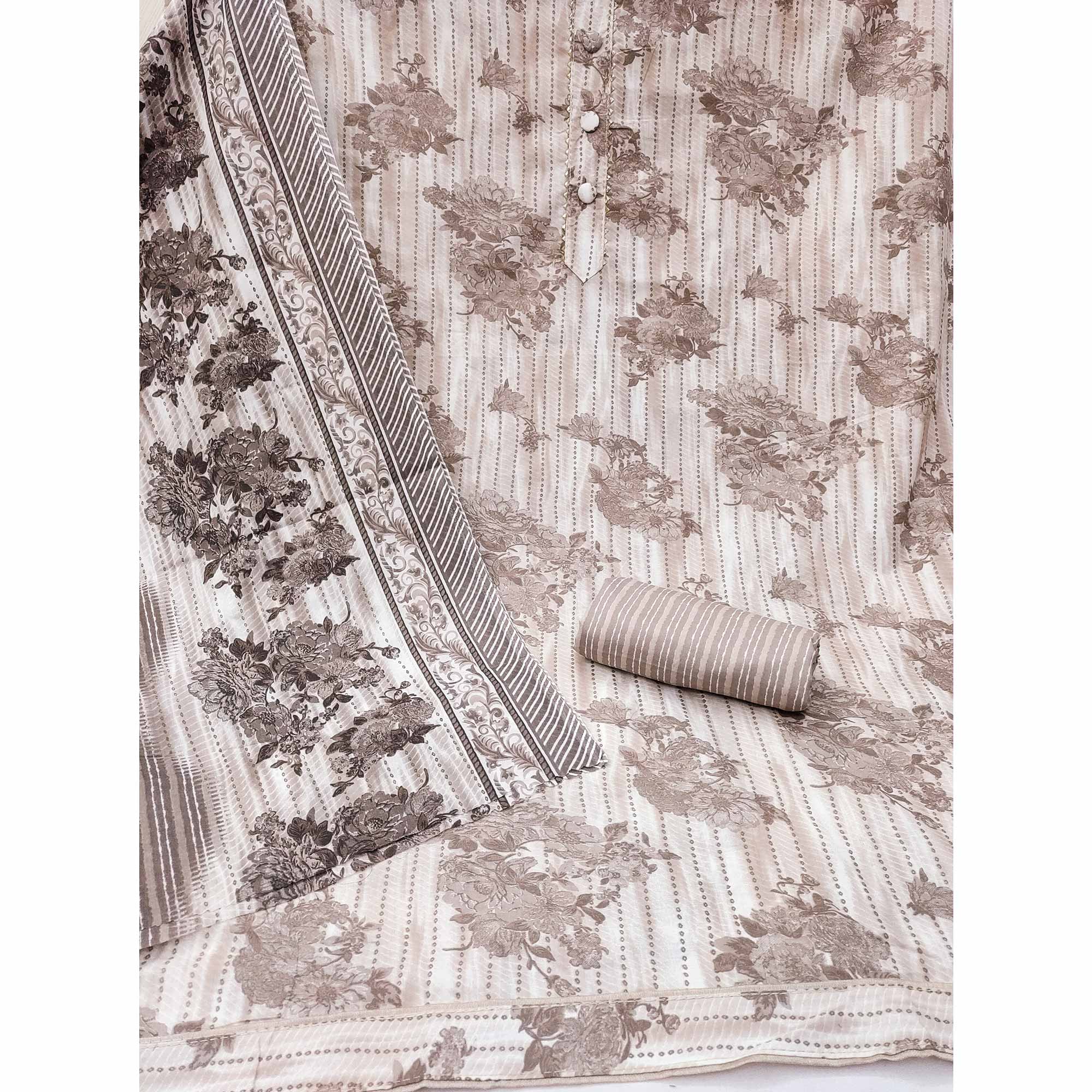 Refreshing Brown Floral Printed Pure Cotton Dress Material For Everyday Comfort