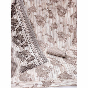 Refreshing Brown Floral Printed Pure Cotton Dress Material For Everyday Comfort