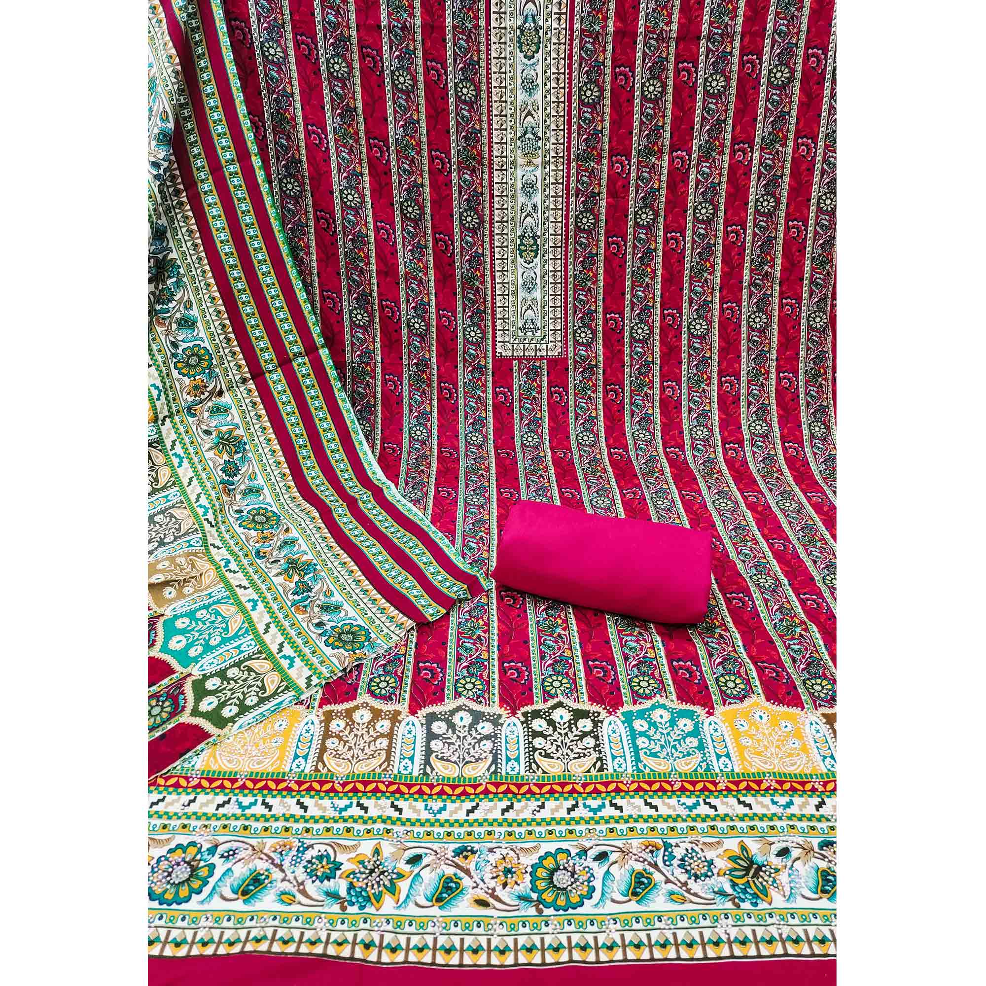 Charming Pink Floral Rayon Dress Material Enhanced With Premium Swarovski Embellishment Work