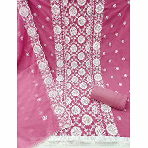 Classic Pink Floral Thread Embroidered Georgette Dress Material With Timeless Appeal