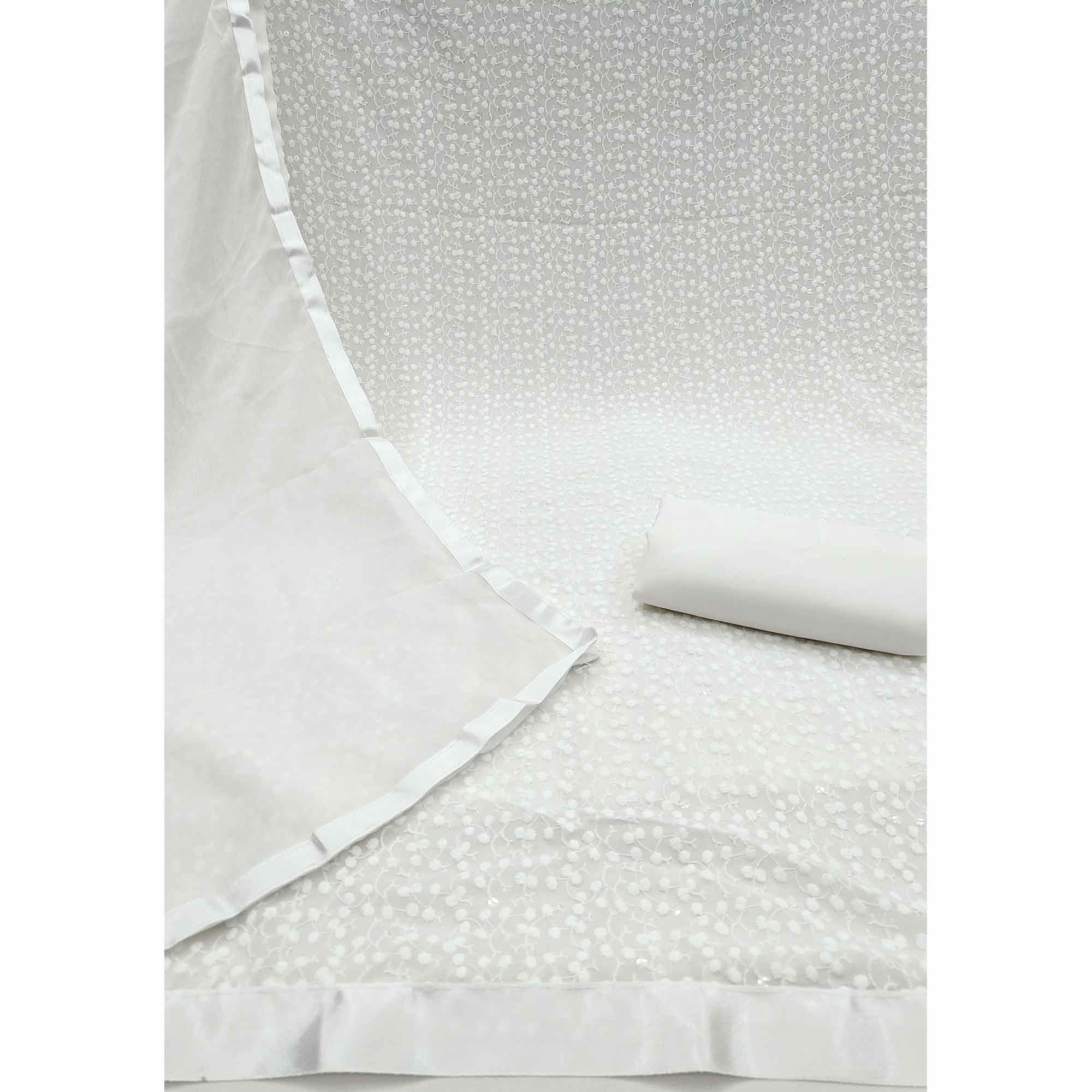 Stylish White Thread Embroidered With Sequins Work Georgette Dress Material For Ethnic Styling