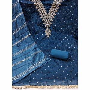 Graceful Blue Butti Motif Chanderi Silk Dress Material Featuring Floral Cording Embroidery Work