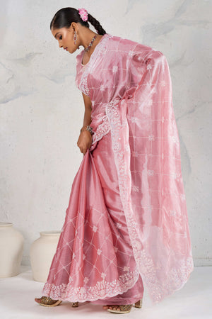 Pink Silk Saree with Dazzling Sequin Embroidery