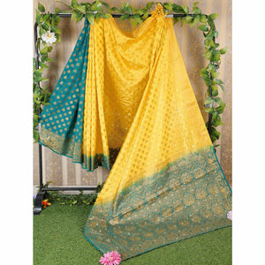 Yellow Woven With Stone Work Banarasi Silk Saree