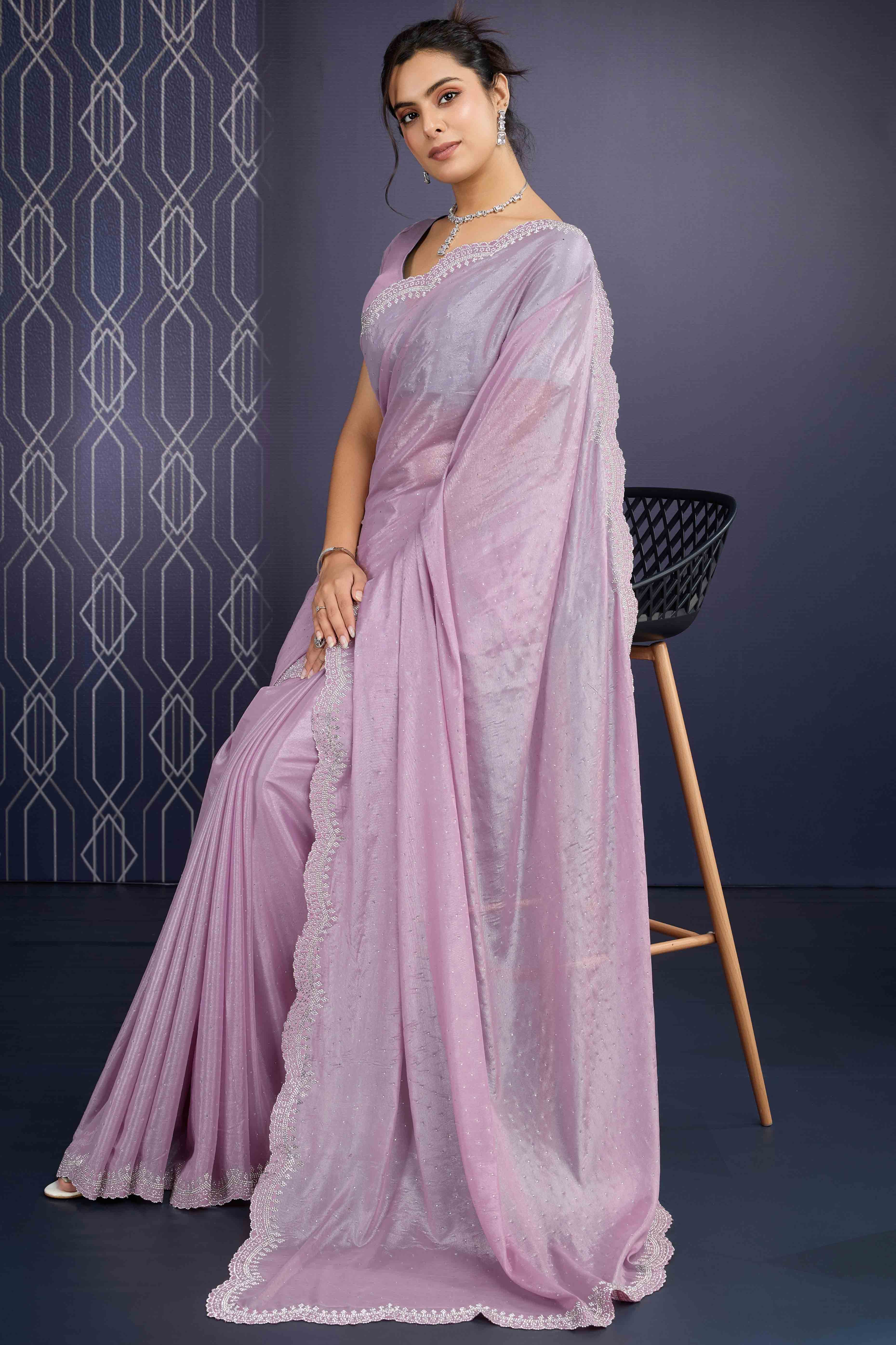 Pink Swarovski Work Embellished Georgette Saree