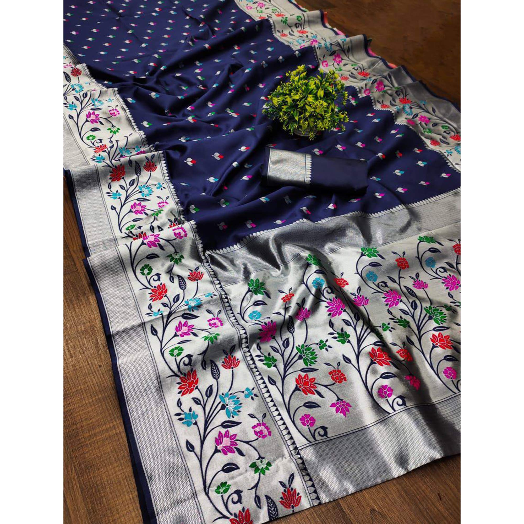 Festive Banarasi Silk Paithani Saree in Blue Enhanced with Zari Weaving