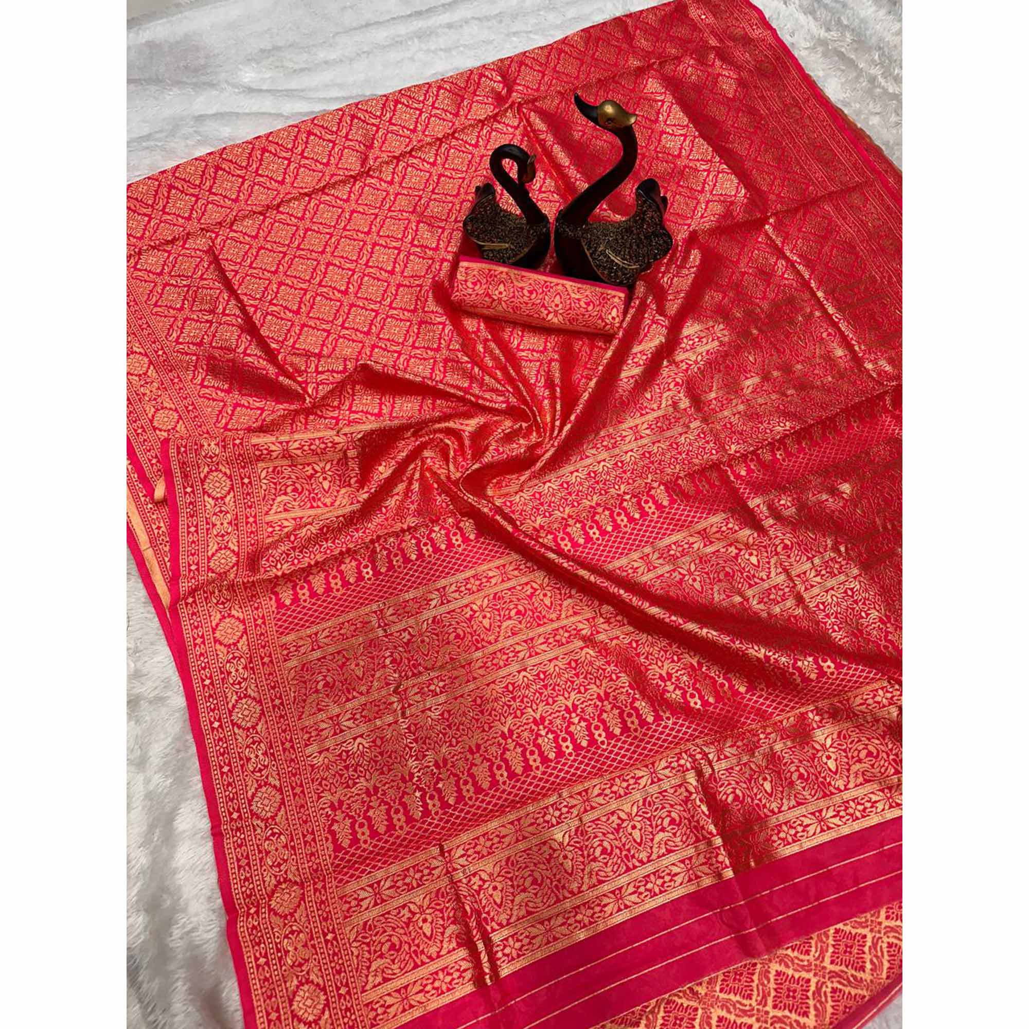 Pink Banarasi Silk Saree With Intricate Zari Floral Weaving