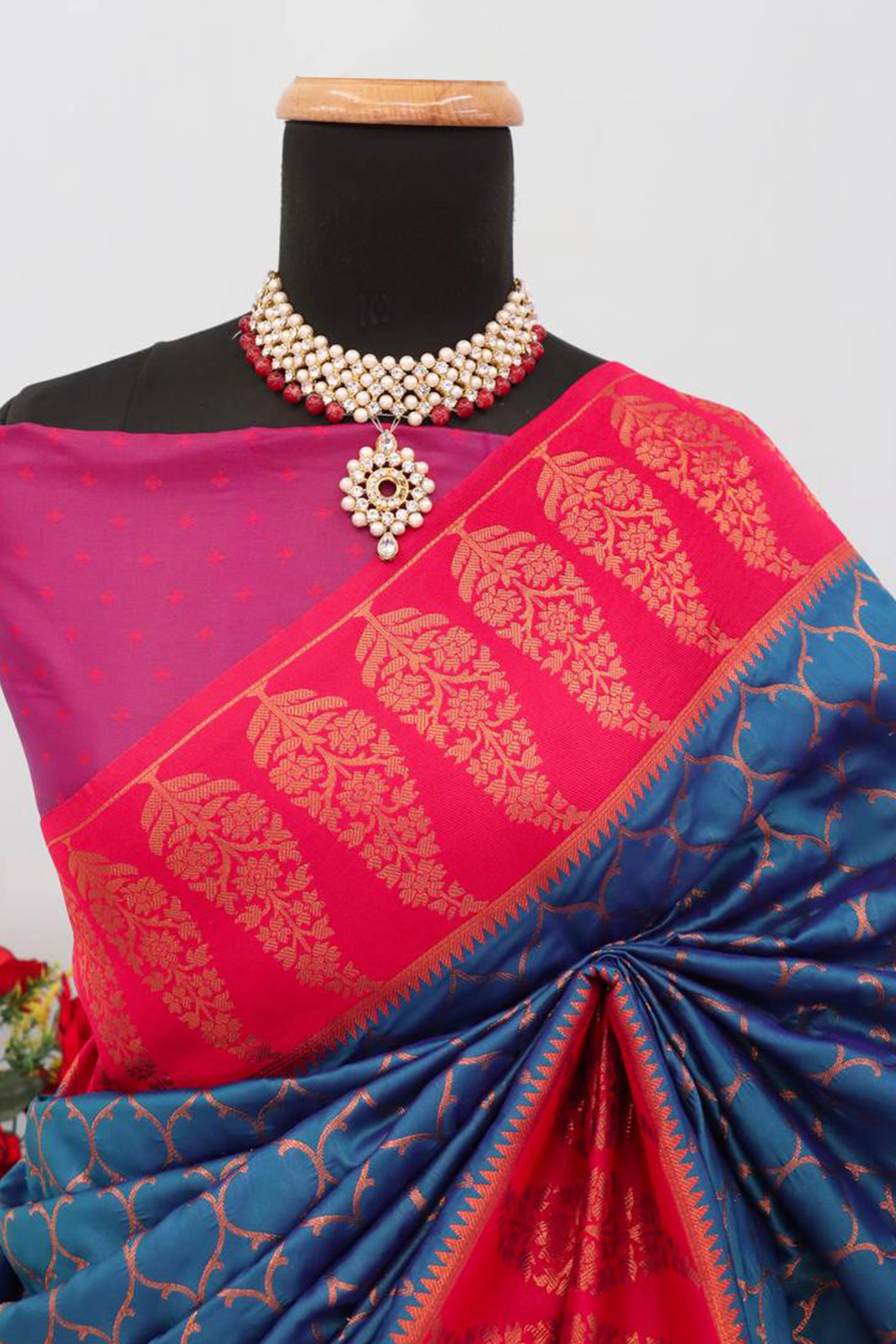 Blue Floral Woven Kanjivaram Silk Saree