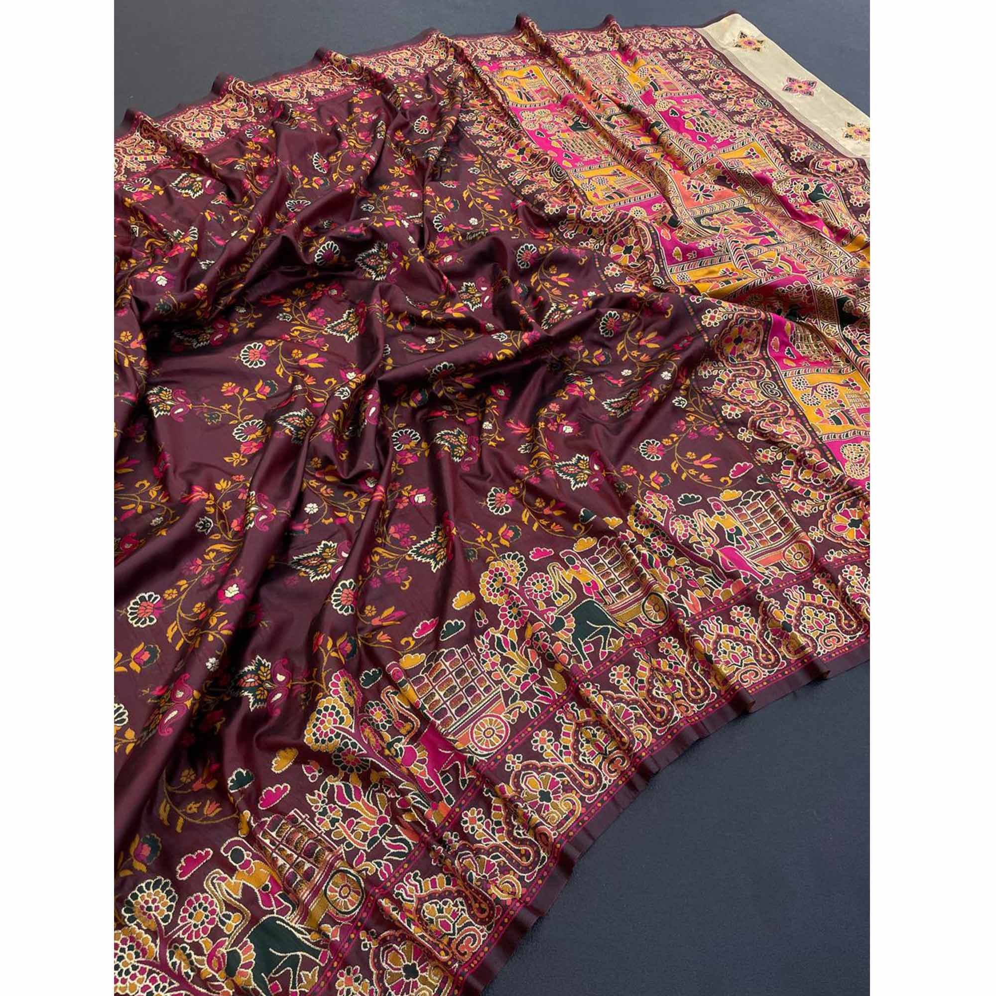 Royal Maroon Pashmina Silk Saree with Rajwadi Zari Weaving